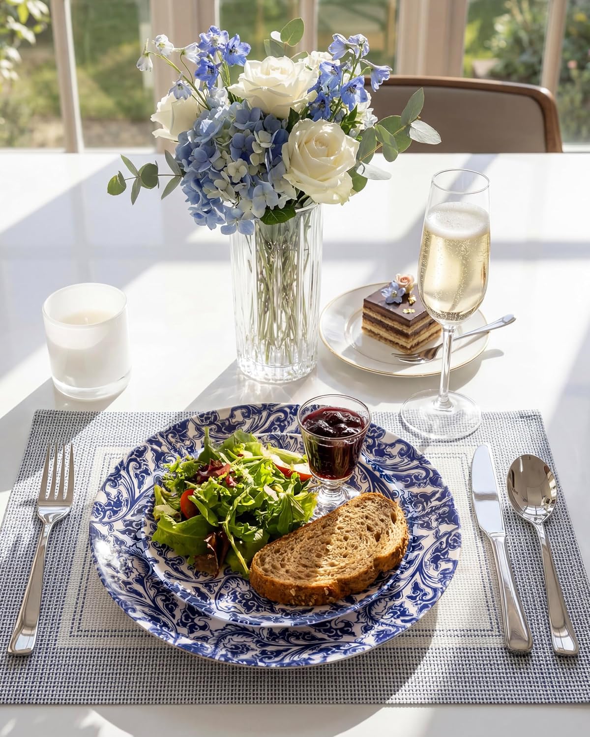 Hioasis Blue Plastic Plates, Floral Disposable Plates, 60 Pcs for 30 Guests image 5