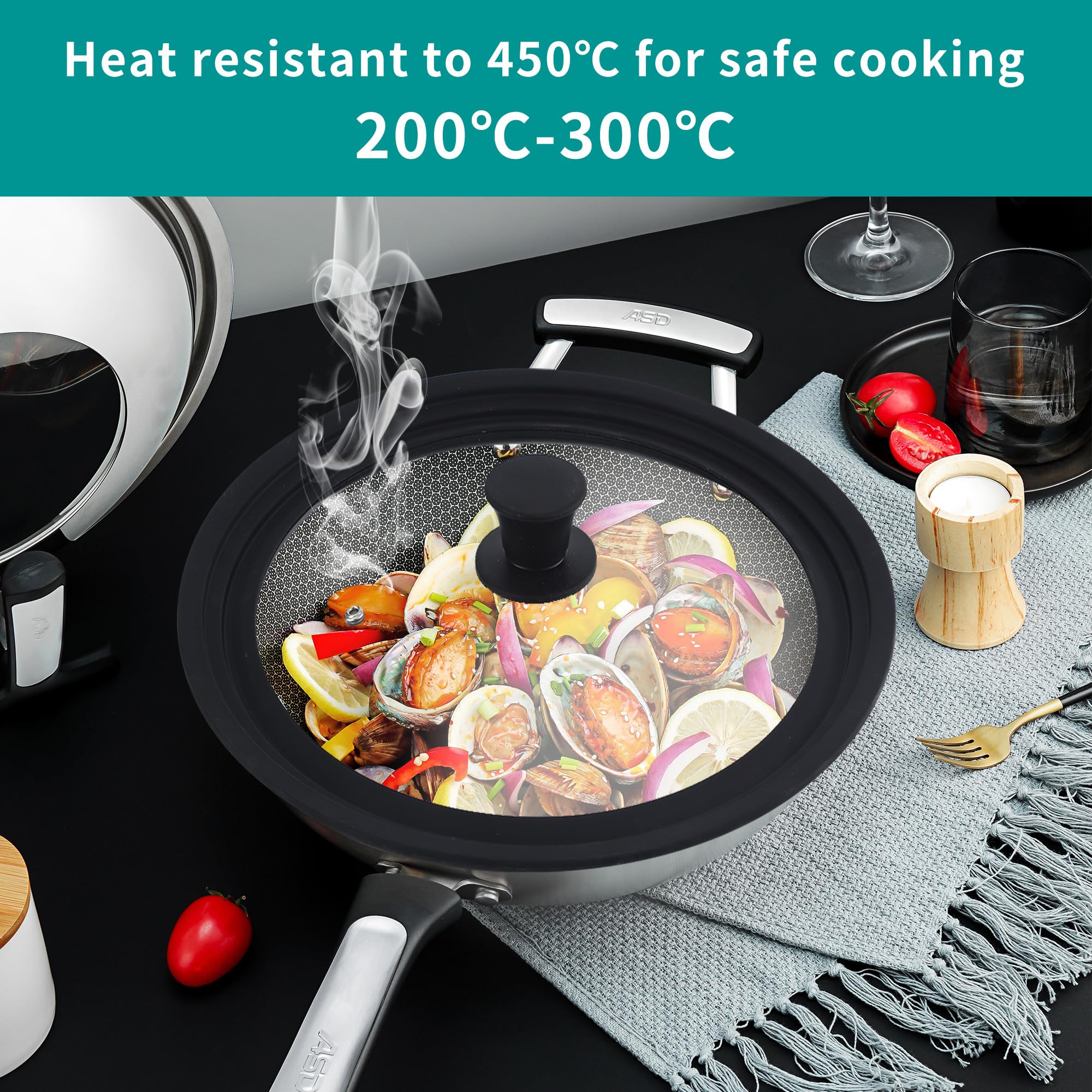 Coperchio Per Padella In Vetro Temperato 20 Cm | Resistente Al Forno Fino A 220°C | Manopola Acciaio Inox | Trasparente - 2