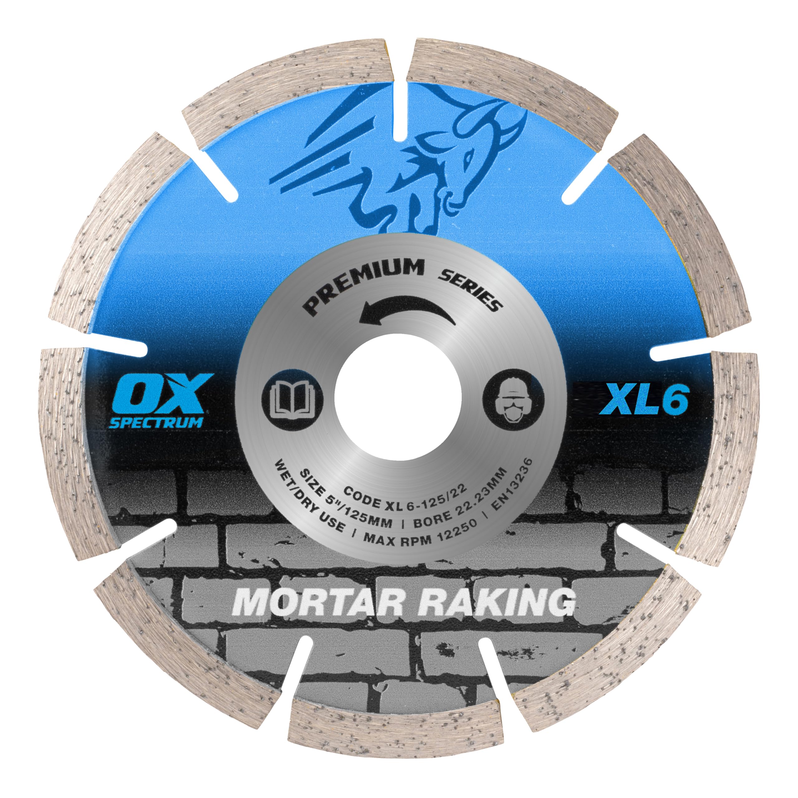 Ox Spectrum Trade Xl Mortar Raking Diamond Blade – 125Mm Dia X 22Mm Bore, 6Mm Wide Segment For Mortar & Brick Raking, Entry‑Level Abrasive Material Cutting, Wet & Dry Use, Xl6-125/22