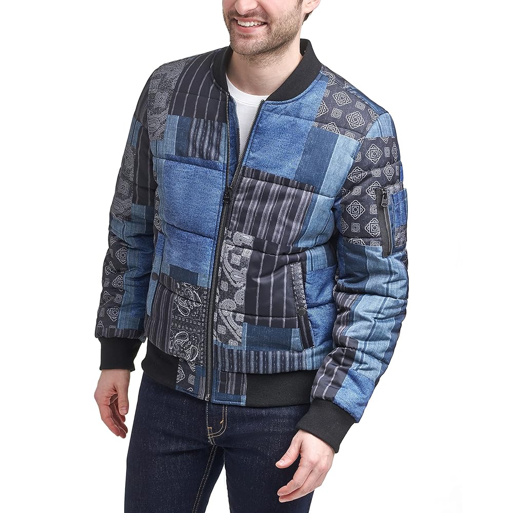 Levi's Men's Quilted Puffer Bomber Jacket, Denim Patchwork