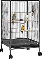 Yaheetech 35 Inch Open Top Wrought Iron Bird Cage with Rolling Stand for Budgies, Cockatiels, Lovebirds, Parakeets