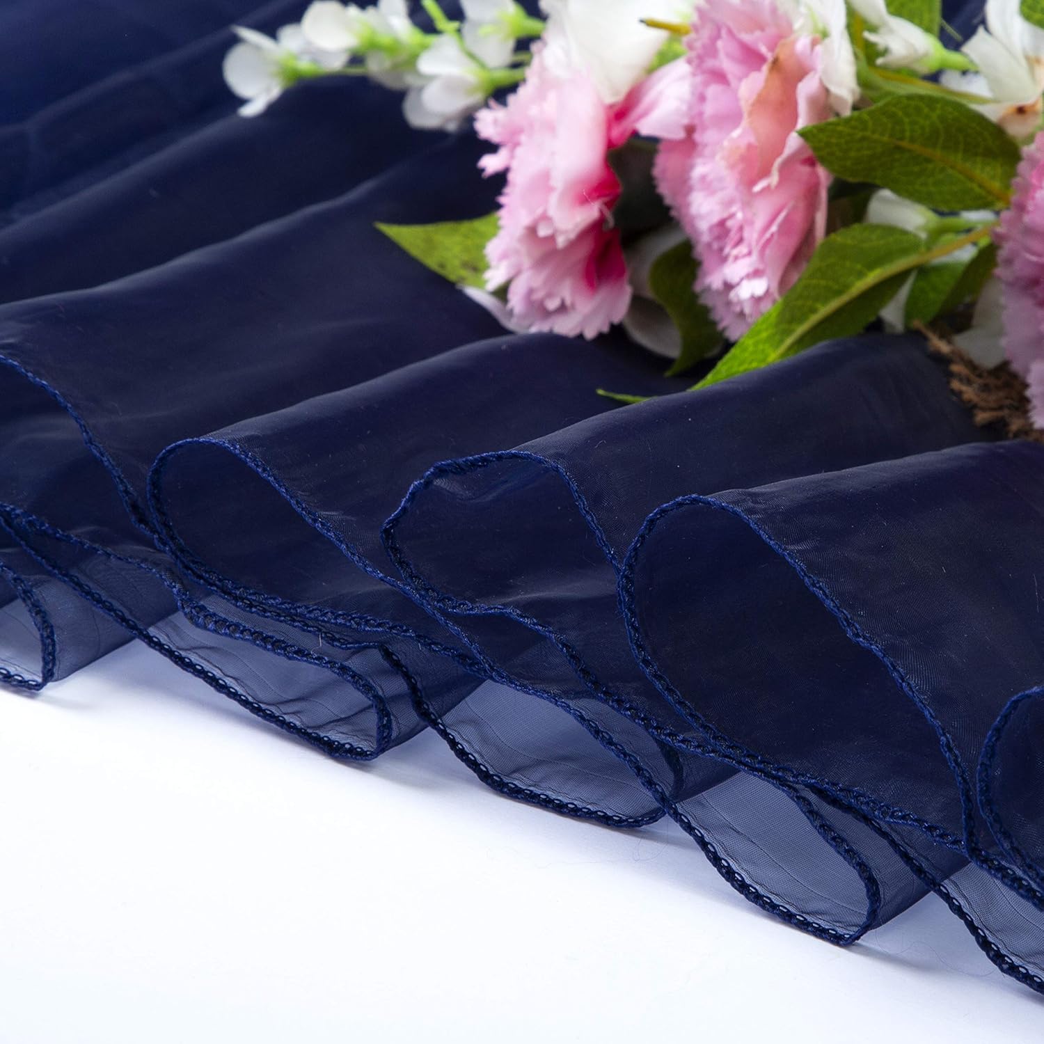 MDS Pack of 10 Wedding 27 x 120 inches Long Sheer Organza Table Runner for Wedding Banquets Decorations Birthday Parties, Engagements, Rustic Boho for 10Ft Table Runners - Navy Blue