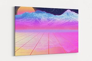Synthwave Retrowave Sunset Mountain Canvas Wall Art, Synthwave Canvas Wall Decor For Bedroom and Living Room (Medium)