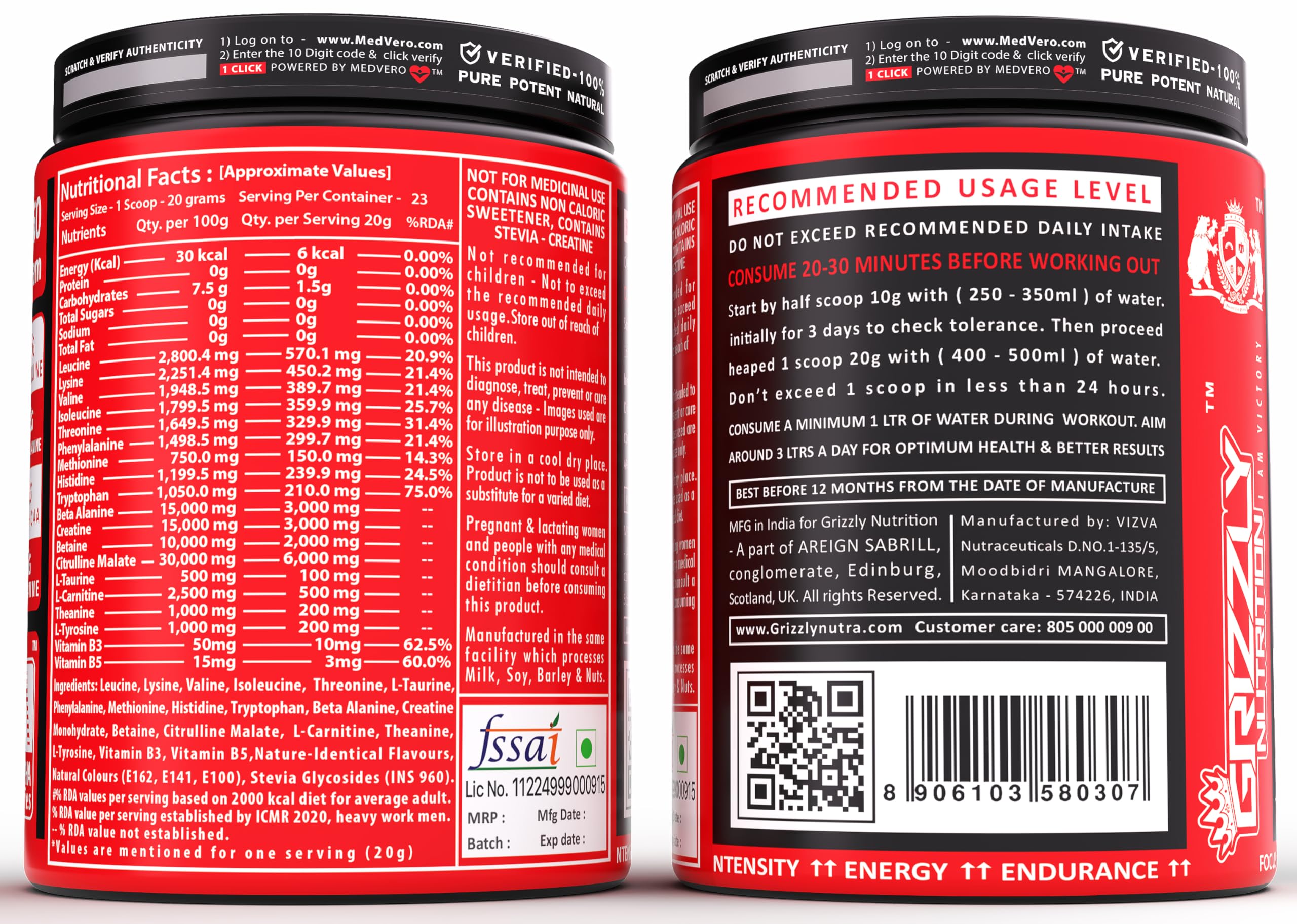 Grizzly Nutrition Night Hawk No Caffeine Pre Workout Powder, Stimulant-Free Energy, Focus & Muscle Pump with L-Citrulline, Creatine, 460g Pack, Fresh Lime, with 30g Energy Caffeine Pack 3