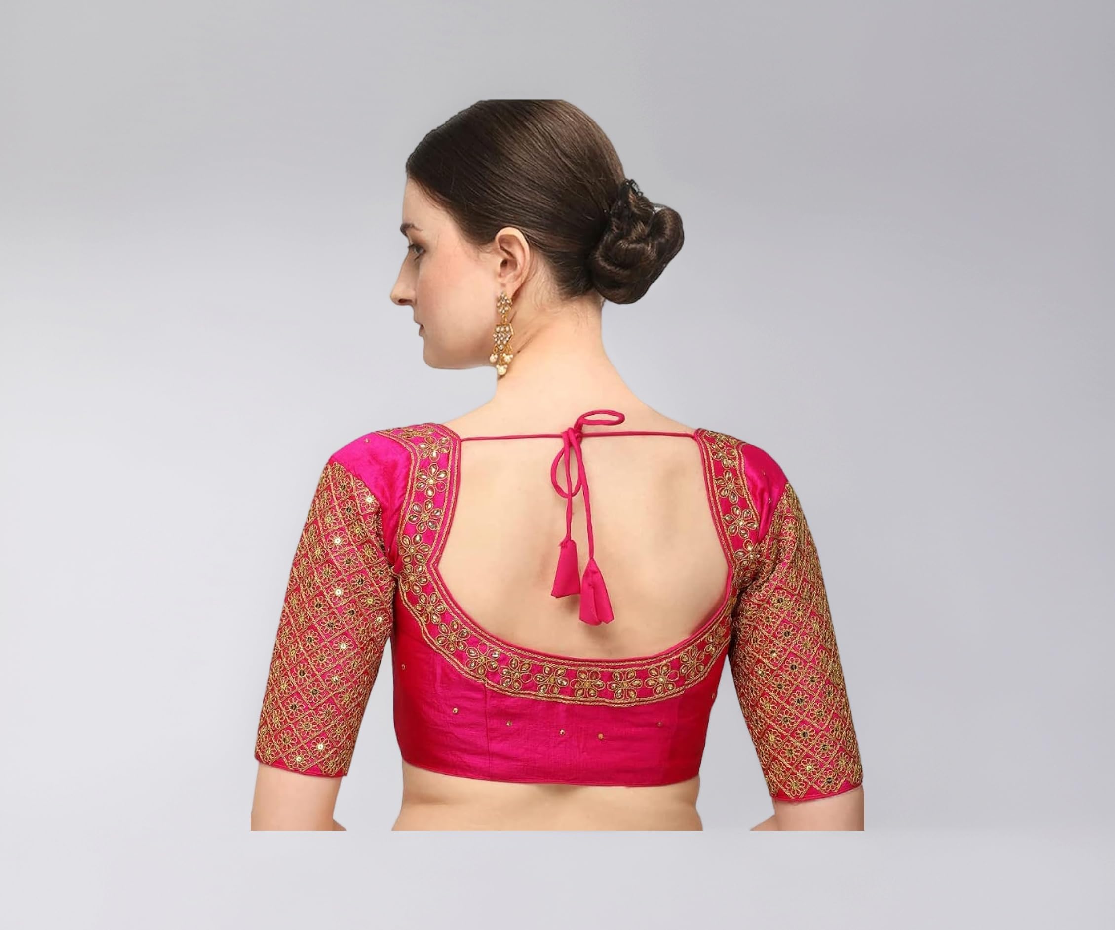 Women's Embroidery Handwork Sequence Work Necklace Design Readymade Blouse
