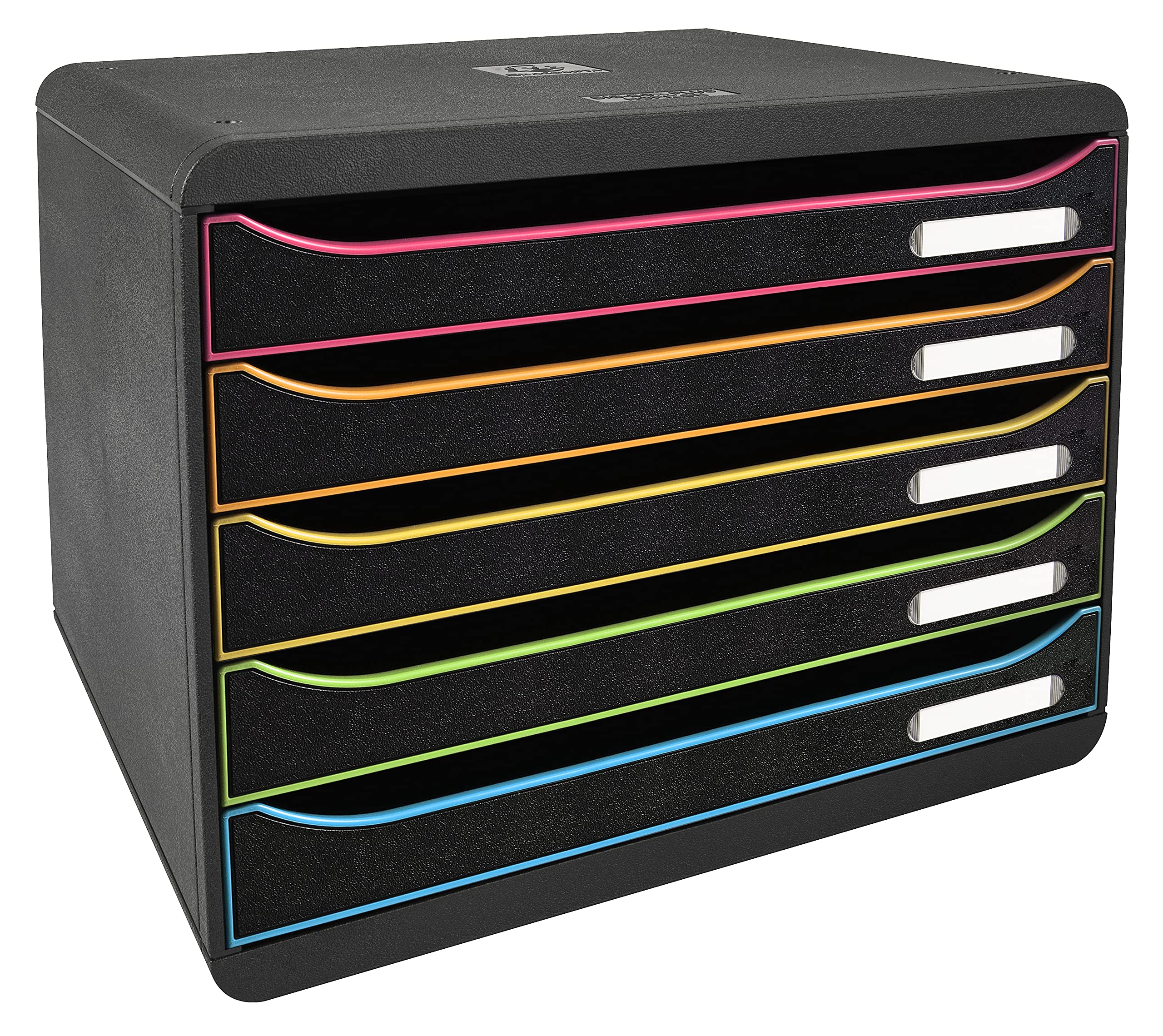 Exacompta 308914D Szafka na dokumenty BIG-BOX PLUS HORIZON, 5 szuflad na dokumenty A4+, wymiary zewnętrzne: 27 x 35,5 x 27,1 cm, 1 sztuka kolor czarny/harlekin/czarny