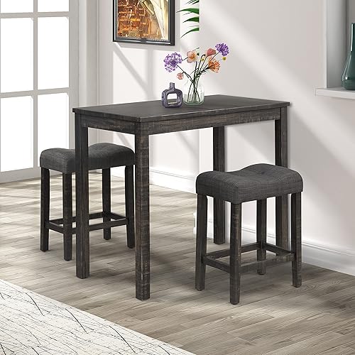 Roundhill Furniture Sora Wood 3-Piece Counter Height Dining Set, Grey,Grey