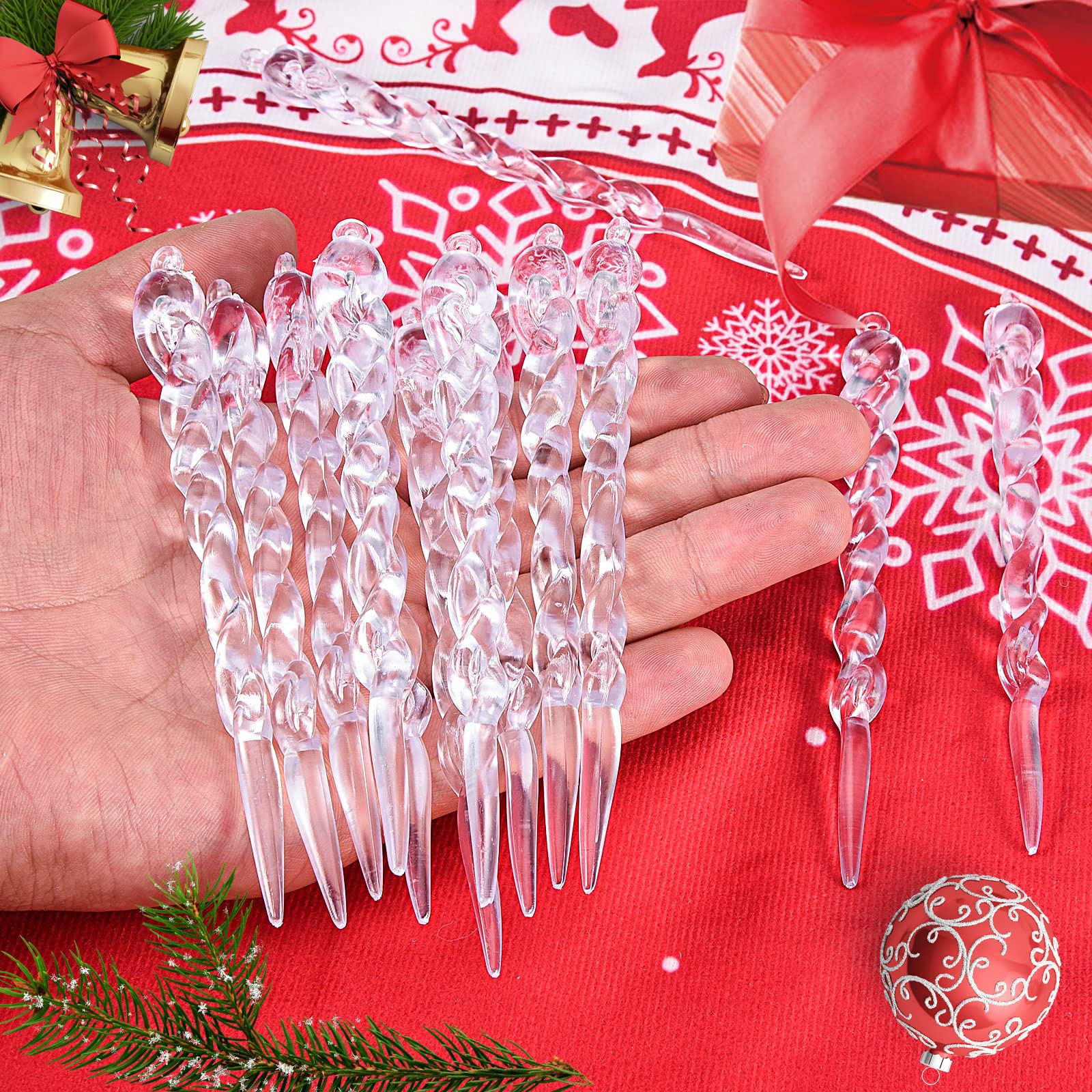 32 Stück Eiszapfen Christbaumschmuck - 13cm Acryl Anhänger Transparent