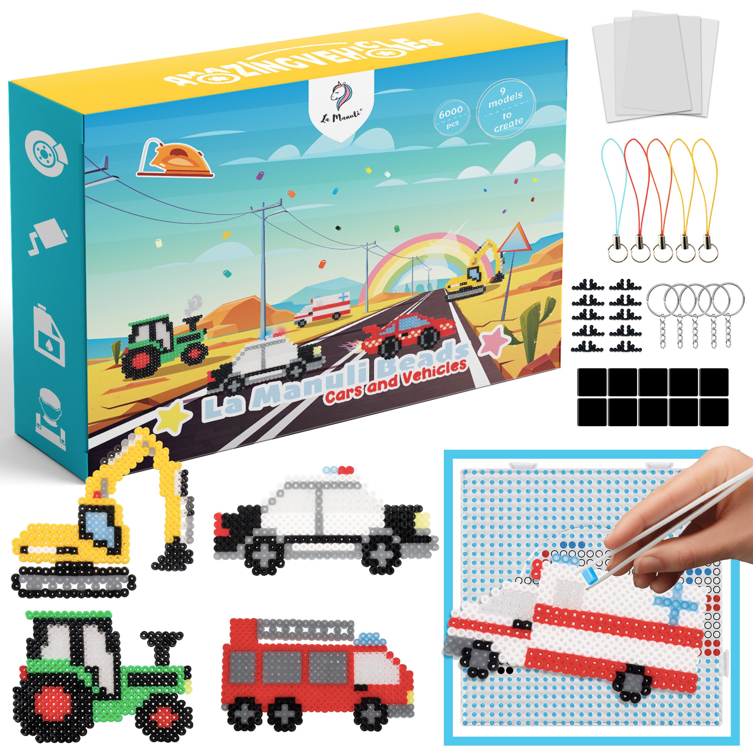 Perline da Stirare, perline da stirare con perline da 5 mm e accessori per carta da stiro, Scatola Portaoggetti, Portachiavi e Carta da Stiro, Regalo di Natale per Ragazzi, regalo per bambini