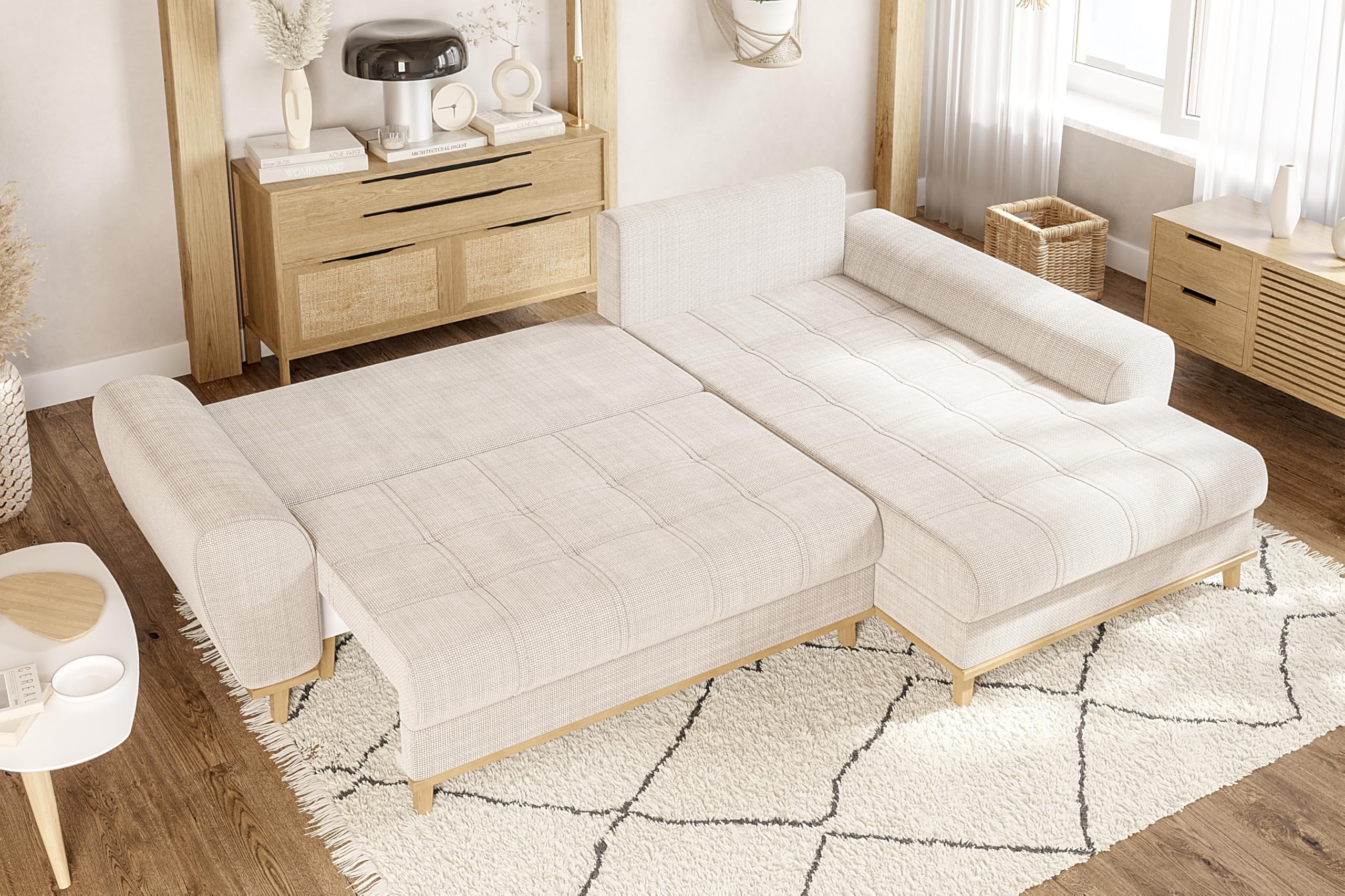 luma-Home 21013/ Ecksofa im Scandi-Stil mit Schlaffunktion, Beige