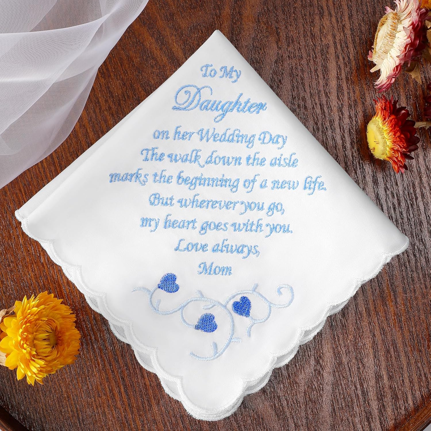 Wedding Handkerchiefs Something Blue for Bride Embroidered Handkerchief Gift for Bride Groom from Mother Father - Image 5