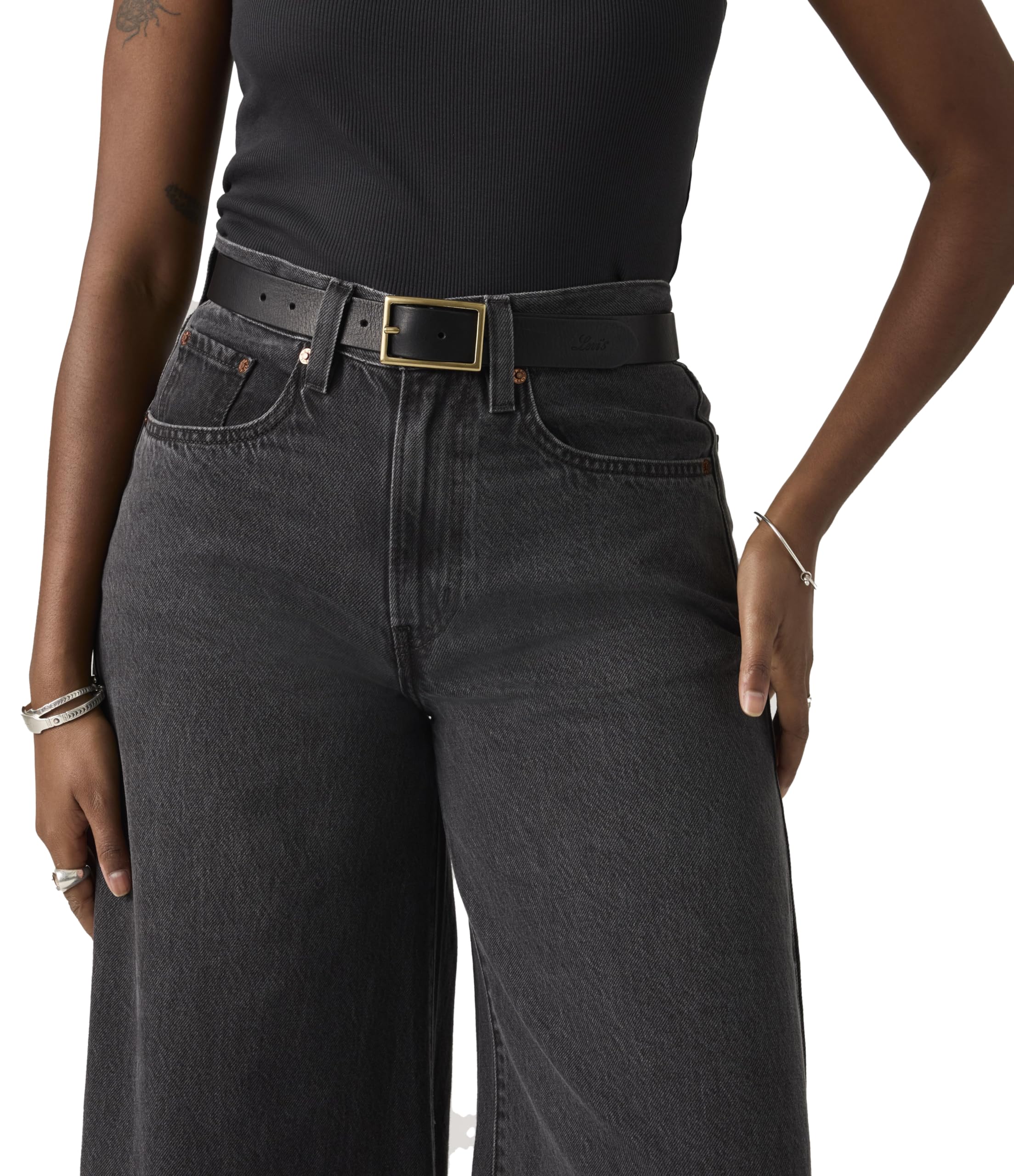 Levi's Women's Rectangle Buckle Belt APPAREL_BELT, Caviar, 95