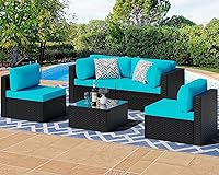 Vista 11 de Shintenchi - Juego de 5 piezas de sofá seccional para patio al aire libre, juegos de muebles de mimbre PE, juegos de conversación para patio