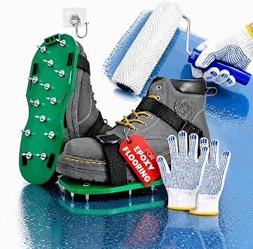 Premium 9 Inch Spiked Roller & epoxy Spike Shoes kit with 3/4 in Spikes for deairing self Leveling Compound Concrete Cement Screed and epoxy Flooring coatings