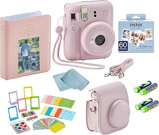Bluebirds Fujifilm Mini 12 Instant Camera Deluxe Bundle: Includes Mini Film Value Pack (60 Shots) + 60 Shots of film + 1 Carrying Case/Strap + 1 Cleaning Cloth + Photoframe Stickers (Blossom Pink)