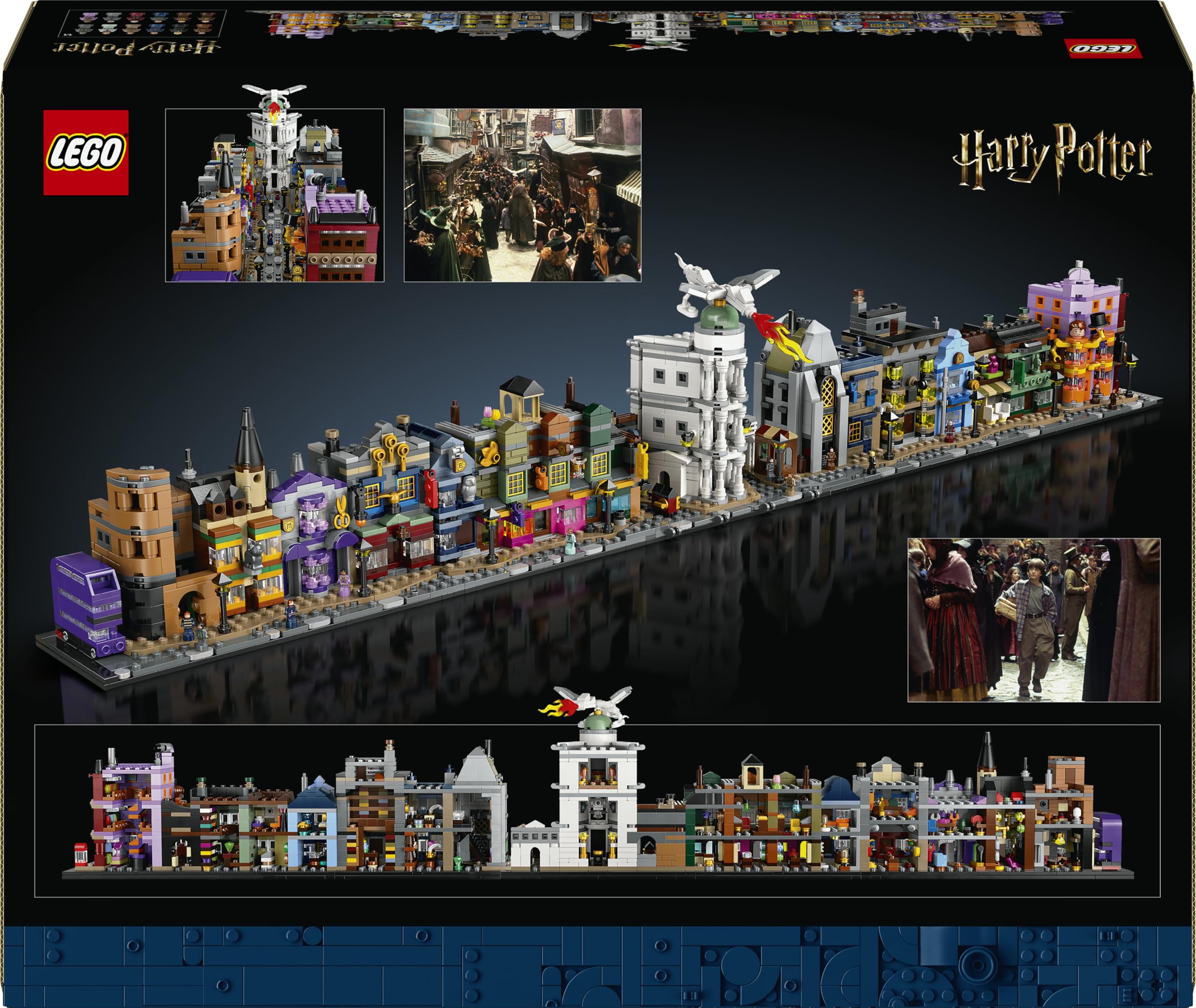 LEGO Harry Potter Die Zauberläden der Winkelgasse - Miniaturstraße zum Ausstellen - 12 Mikrofiguren zum Sammeln, inkl. Harry Potter, Draco Malfoy, Hermine Granger - Geschenk für Erwachsene 76444