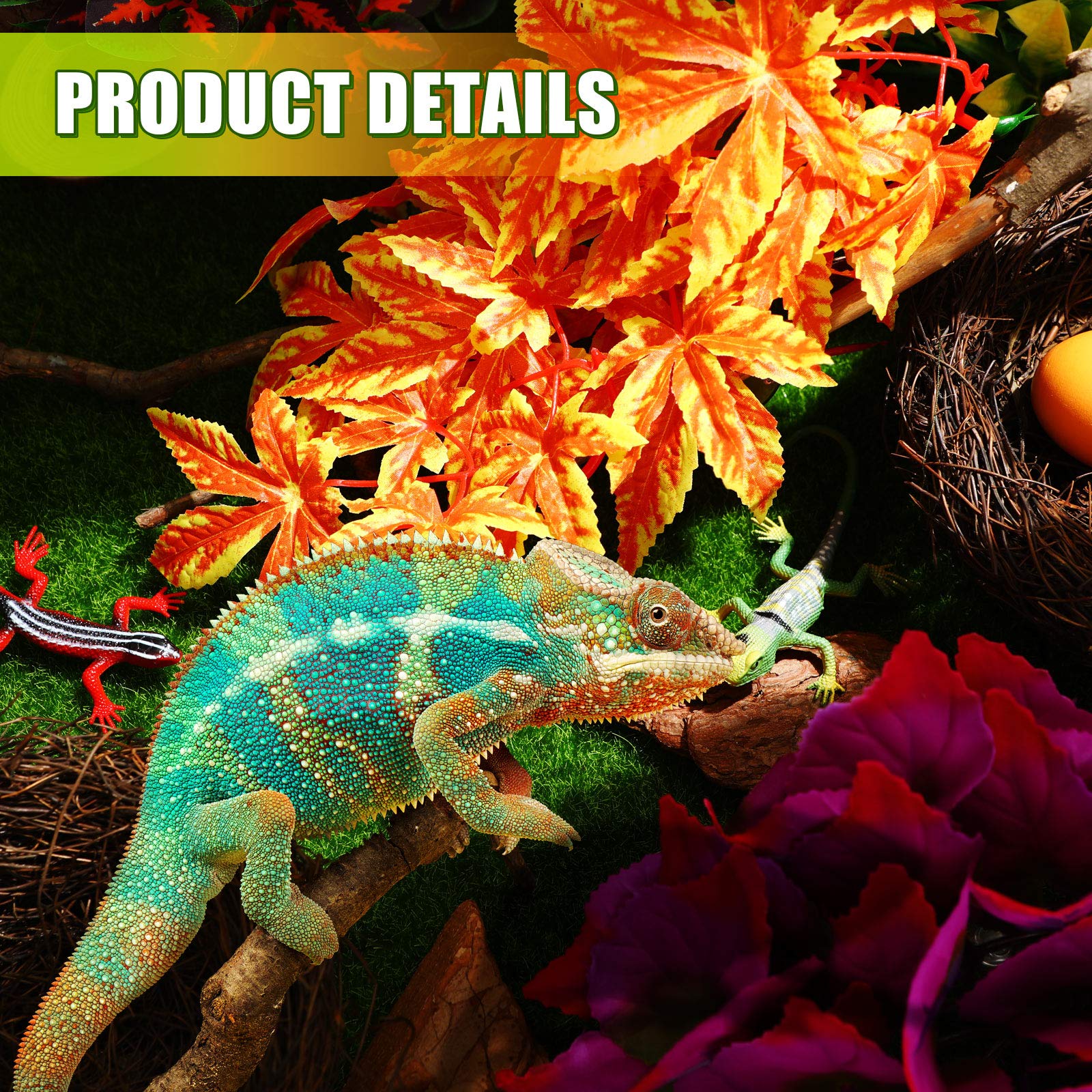 WILLBOND Plantes de terrarium artificielles en plastique à suspendre avec ventouses pour ermite, crabe, lézard (couleur classique, 6 pièces)