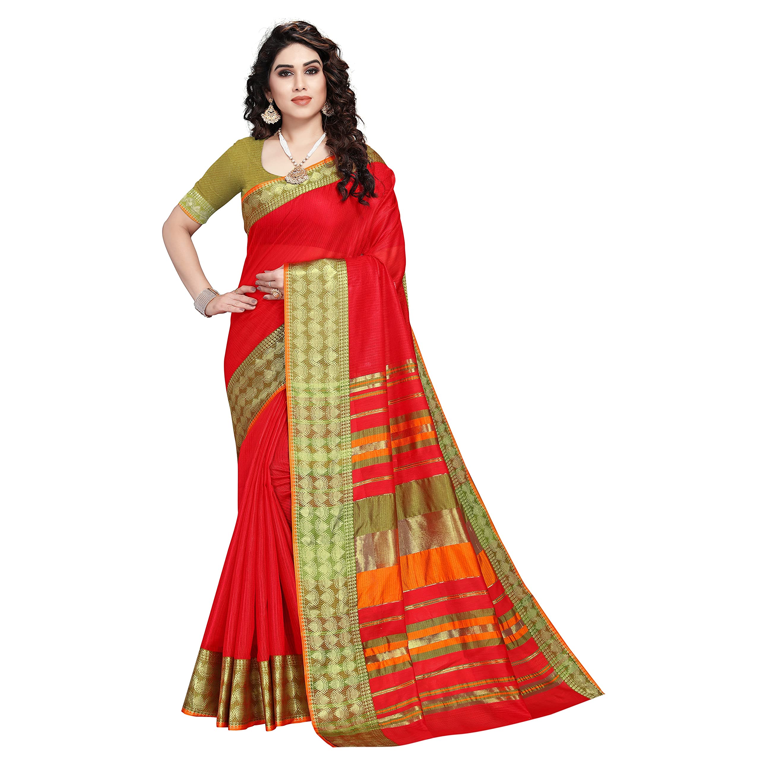 SidhidataTextile Women's Kota Doria Cotton Manipuri Saree With Unstitched Blouse Piece