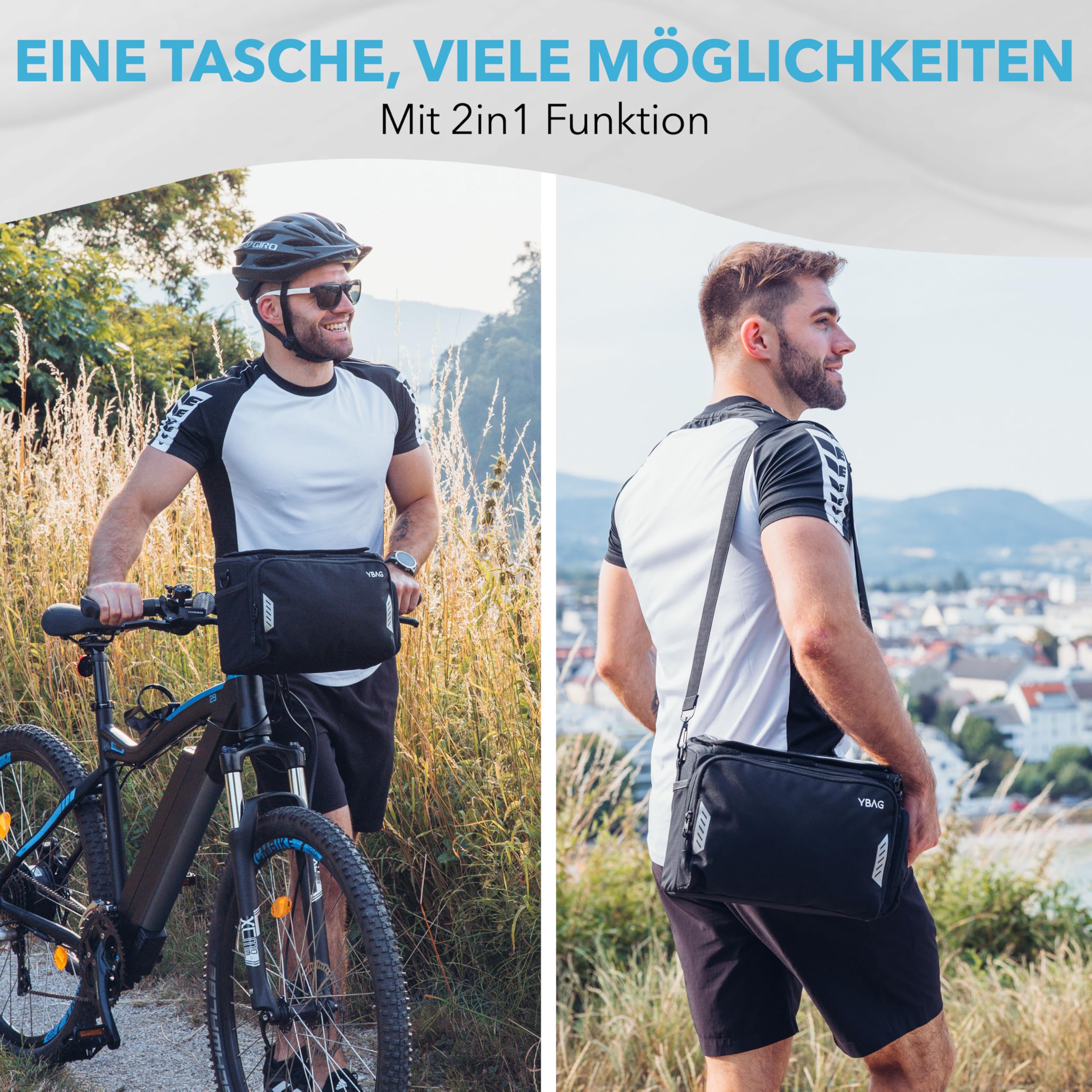 YBAG - Nachhaltige Fahrrad Lenkertasche kompatibel mit KLICKfix (E-Bike geeignet) - großes Volumen & viele Fächer - wasserdicht mit Regenhülle