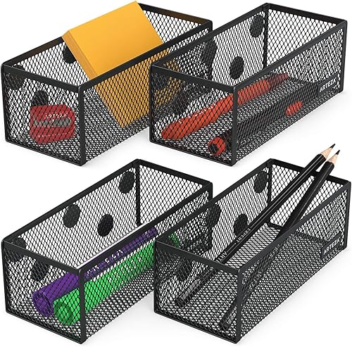 Miniatura 6 de Arteza Organizador de escritorio de oficina de malla metálica con cajón, diseño multifuncional de 6 compartimentos para suministros de oficina y