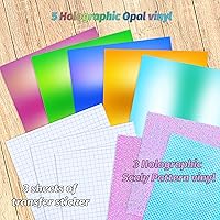 Vista 2 de Vinilo holográfico permanente, hojas de vinilo adhesivo de 12 x 12 pulgadas, 5 vinilos holográficos de ópalo + 3 vinilos holográficos