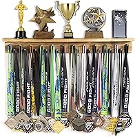 CELA VIE Medal Display Shelf - 22 Pegs, 2.5ft Wooden Wall Mount Hanger for Medals, Trophies, Ribbons | Easy Stud Install