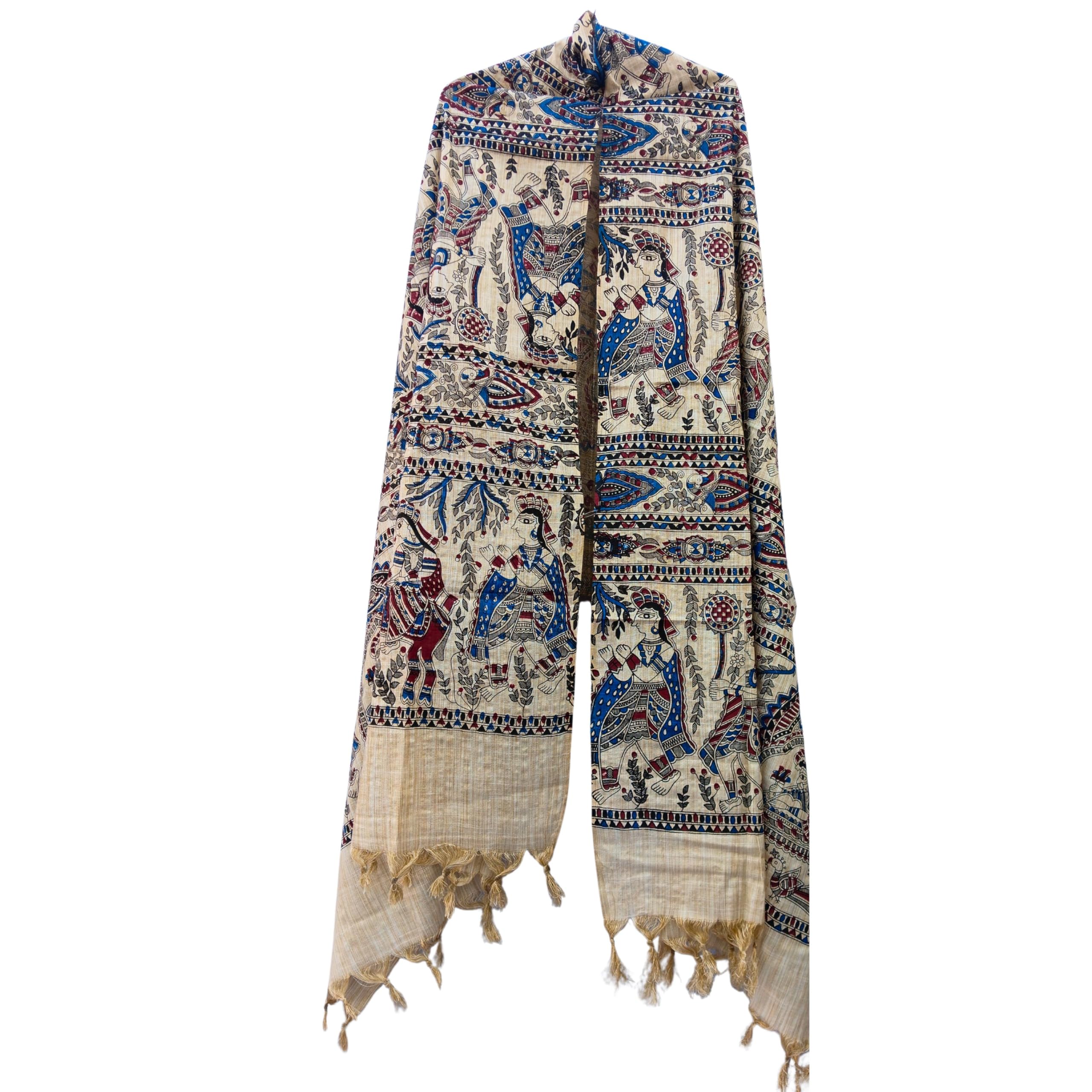 Semi Powerloom Women's Bhagalpuri Dupyan Salab Madhubani Print Dupatta Stole - Free Size, Black Color, Traditional Ethnic Wear (240x82 CM)