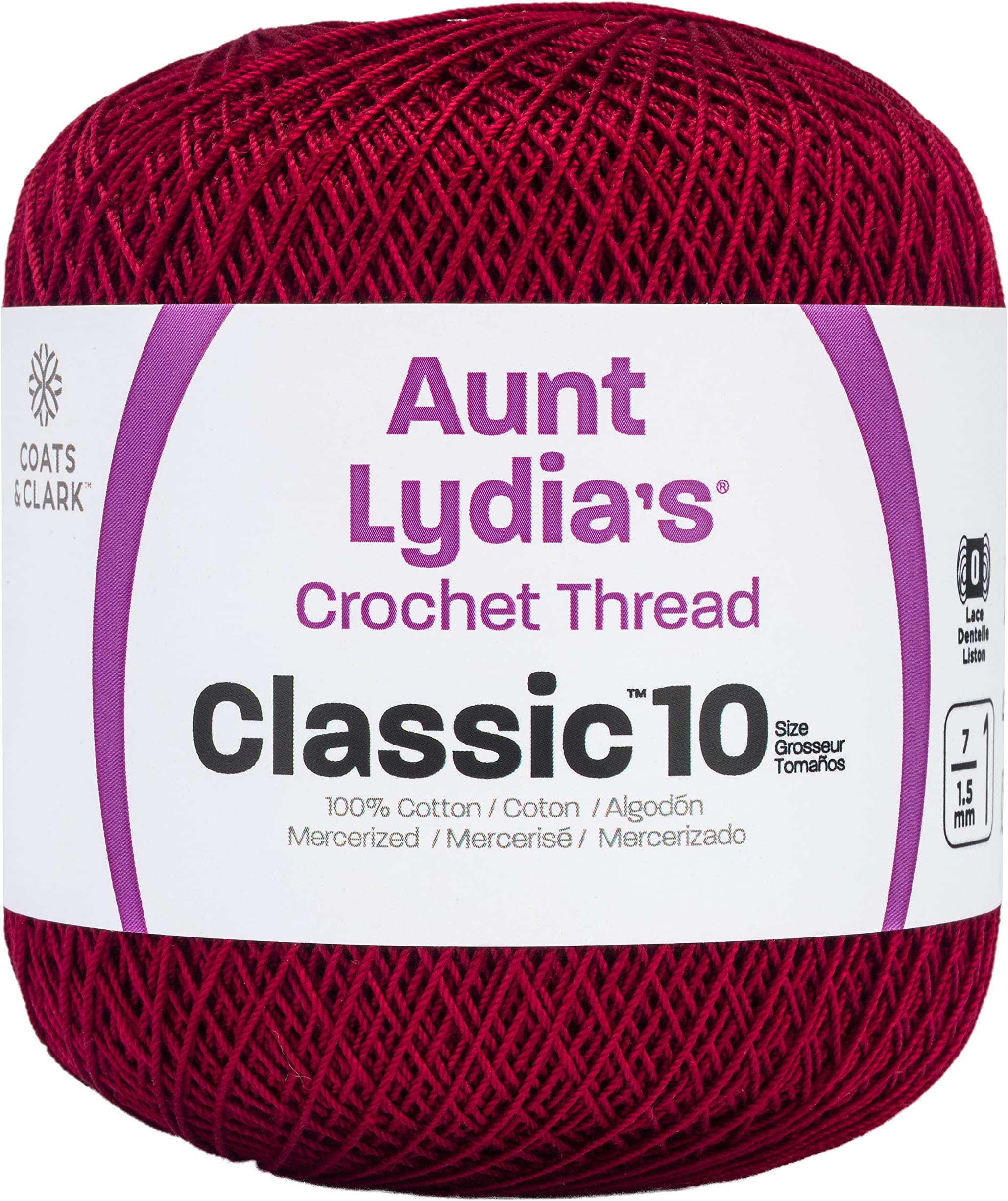 Coats Crochet Aunt Lydia's Crochet, Cotton Classic Size 10, Burgundy (154-492),154.0492