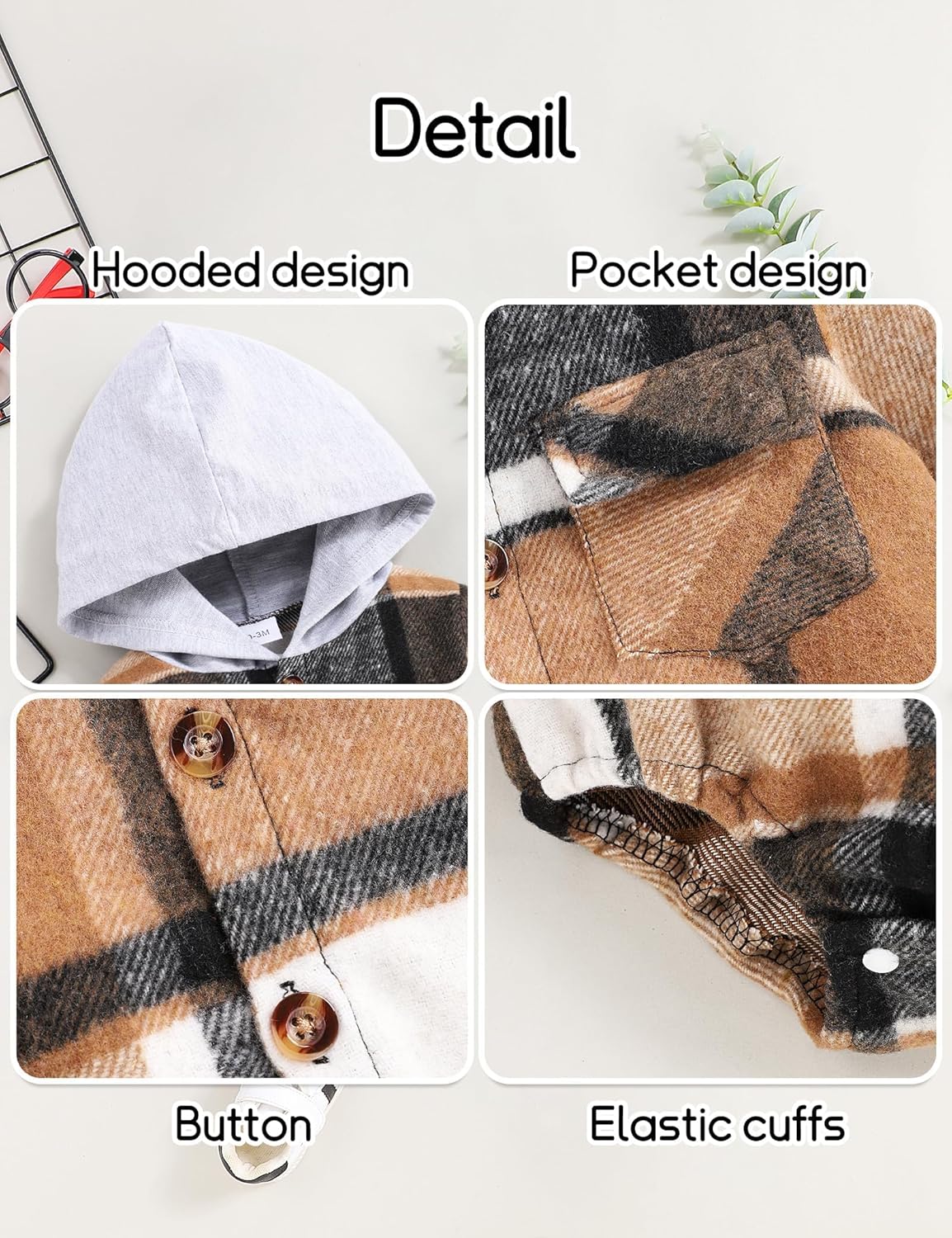 Fuermos Newborn Baby Boy Clothes Plaid Button Long Sleeve Hoodie Romper+ Mama's Boy Pants Fall Winter Outfits Set