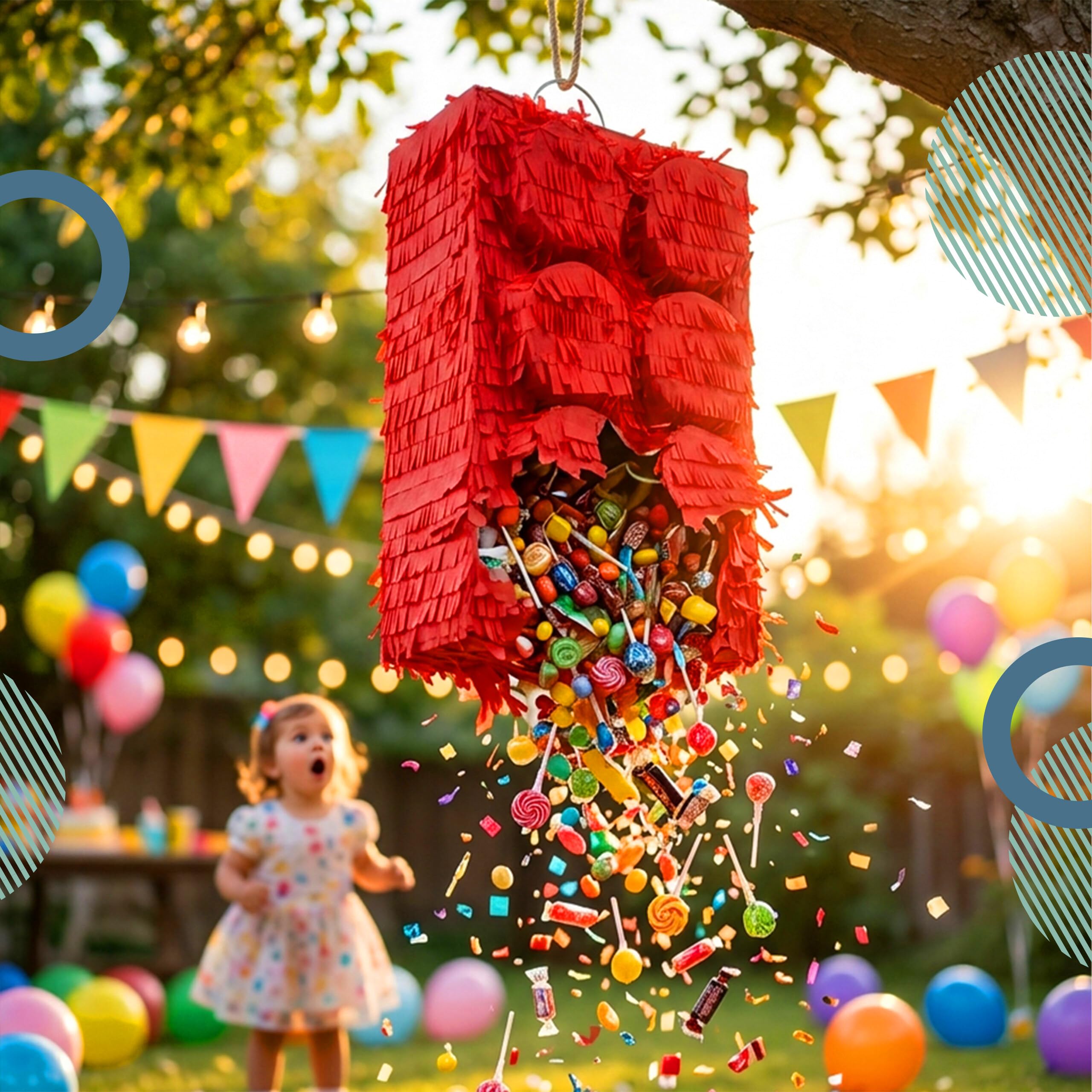 Relaxdays Pinata klocki z prętem i maską, Partypinata dla dzieci, urodziny, do napełniania, blok, wys. x gł.: 43 x 27 x 10 cm, czerwony