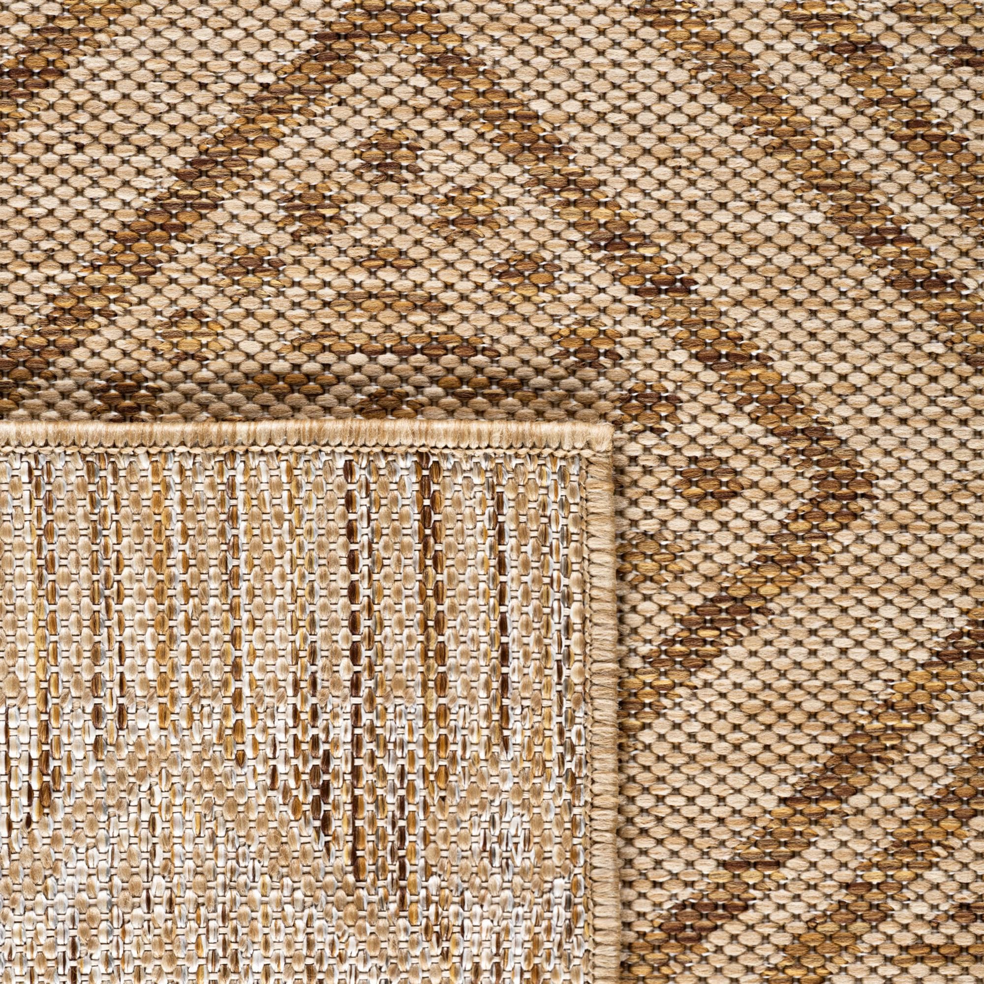 SIMPEX Tapis Extérieur Beige Effet Jute Rond 200 cm Balcon Terrasse Jardin Résistant UV Grand XL Motif Losanges Tissage Plat
