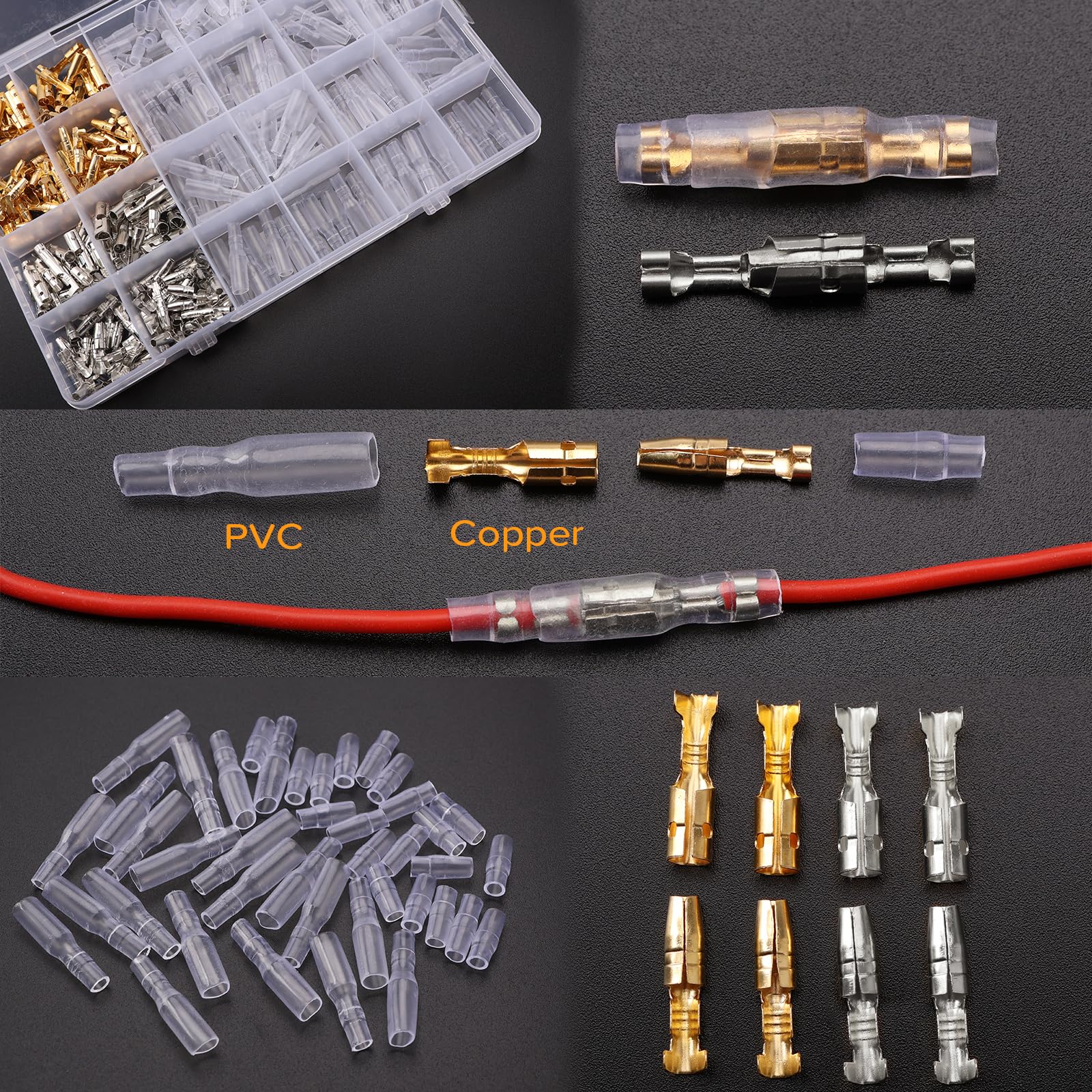 400 Pièces 3.9mm Bullet Connecteurs Kit, Bullet Mâle et Femelle Fil Bornes Connecteur, avec Manchons Isolants, pour Moto Moto Voiture Camion Scooter Bateaux, Dorés/Argent
