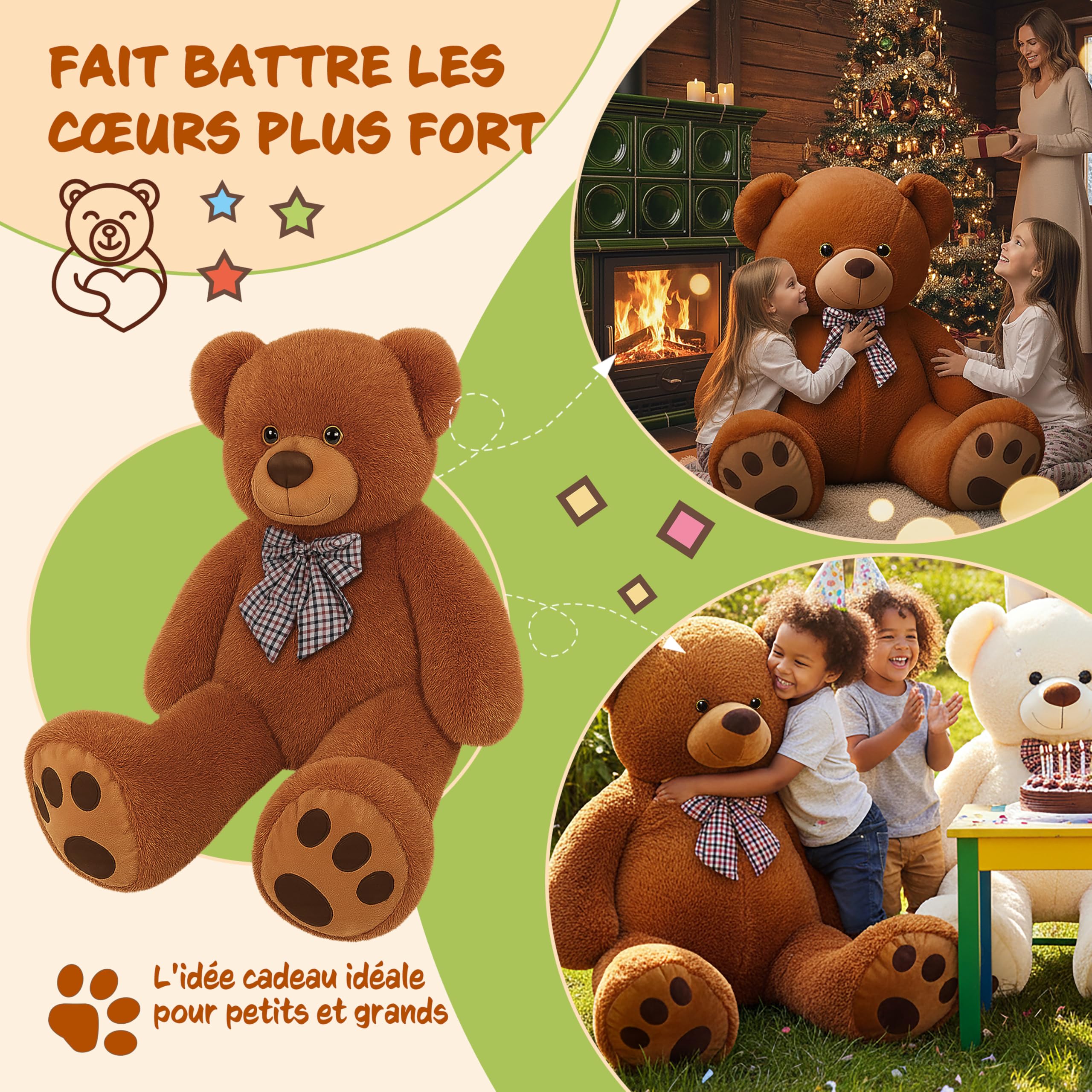 Monzana® Ours en Peluche Très Douce avec Noeud Papillon - Nounours 150cm Brun - Doudou Mignon Petit Ours Brun - Idée Cadeau Noël, Anniversaire, Saint-Valentin, Jouet Enfant