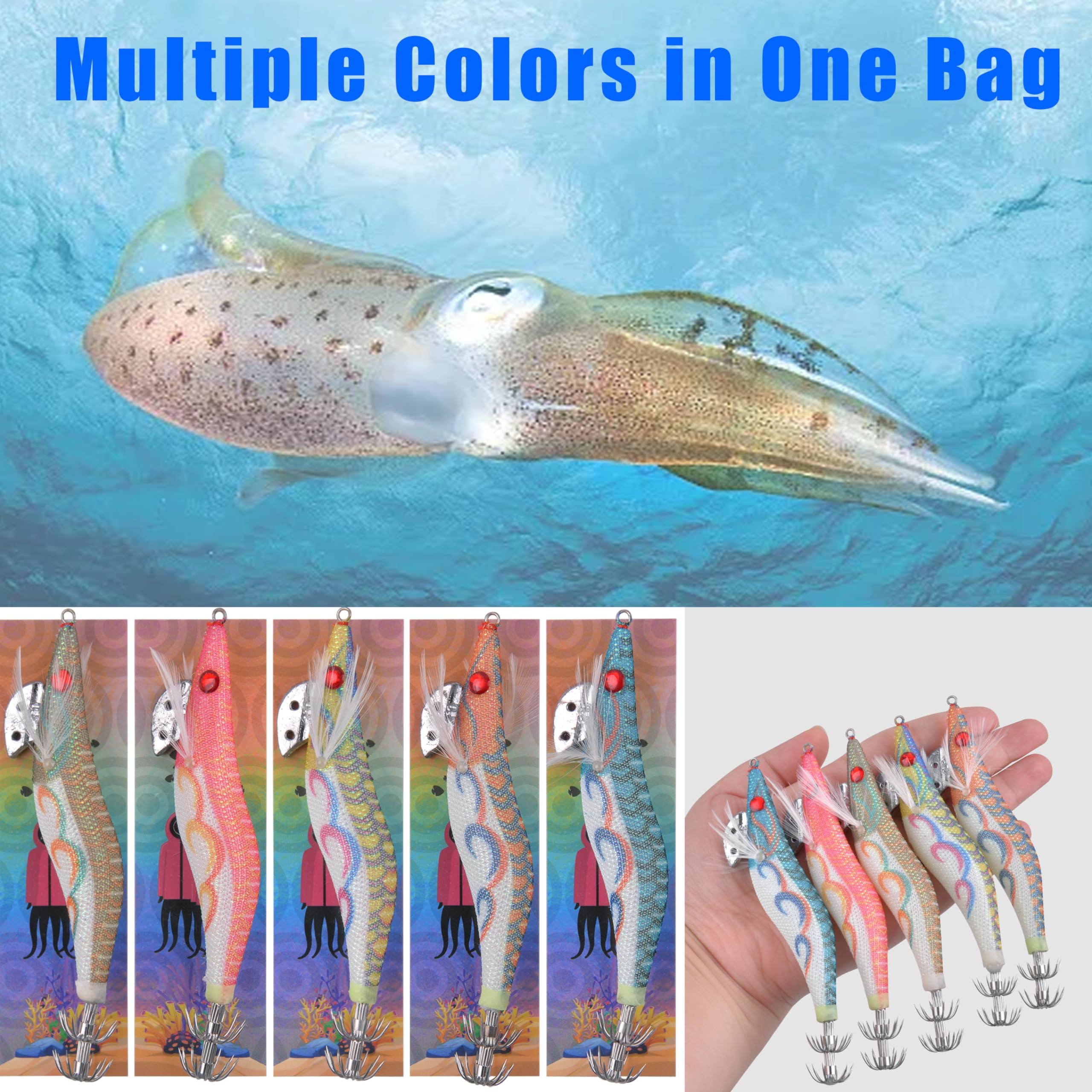 OROOTL Squid Jig - Cebo de pesca para pesca de camarones para pesca de tihtenfish, cebo artificial luminoso, anzuelo de pesca de agua salada