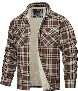 TACVASEN Men's Fleece Thermal Shirt, Warm Flannel Shirt, Lumberjack Shirt, Winter Inner Fleece Jacket