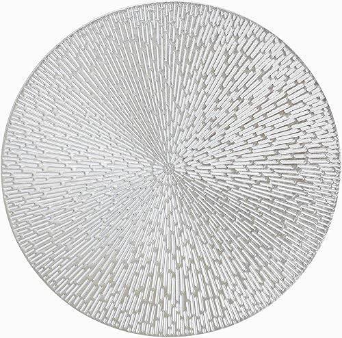 Snowkingdom Juego de 8 manteles individuales redondos plateados de vinilo metálico de 15 pulgadas, fáciles de limpiar, antideslizantes, resistentes