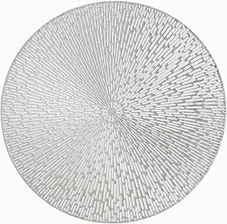 Snowkingdom Silver Round Placemats Set of 8, 15 Inch Metallic Vinyl Round Place Mats, Easy Clean Non Slip Heat Resistant Washable PVC Hollow Dining Table Mats for Wedding Party Christmas Decoration