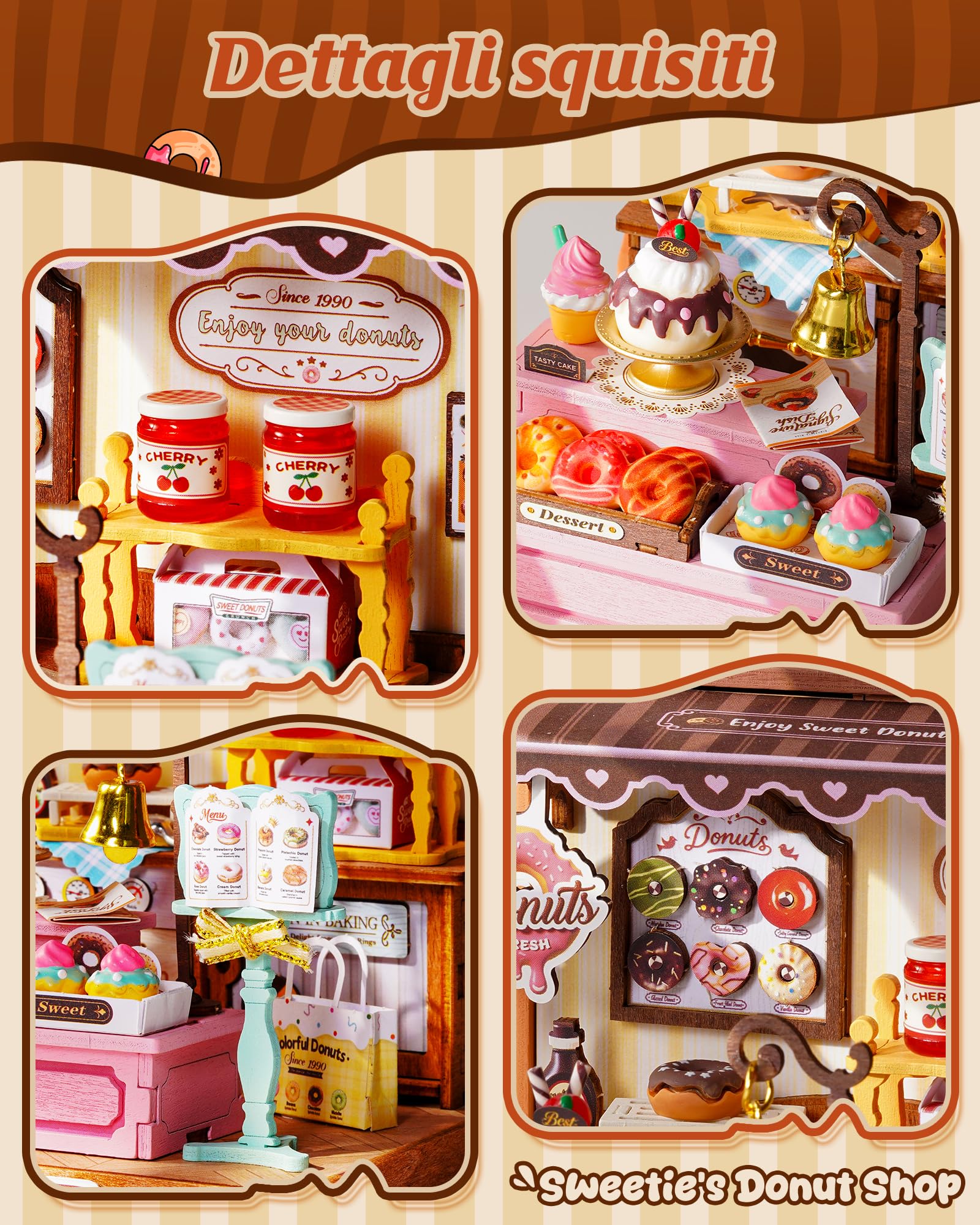 Rolife Miniature Casa Sweetie's Donut Shop, 141 pezzi Kit Casa in Miniatura DIY, Modellismo da Costruire Adulti Casa delle Bambole in Legno Puzzle 3D Nessun collante necessario - 5