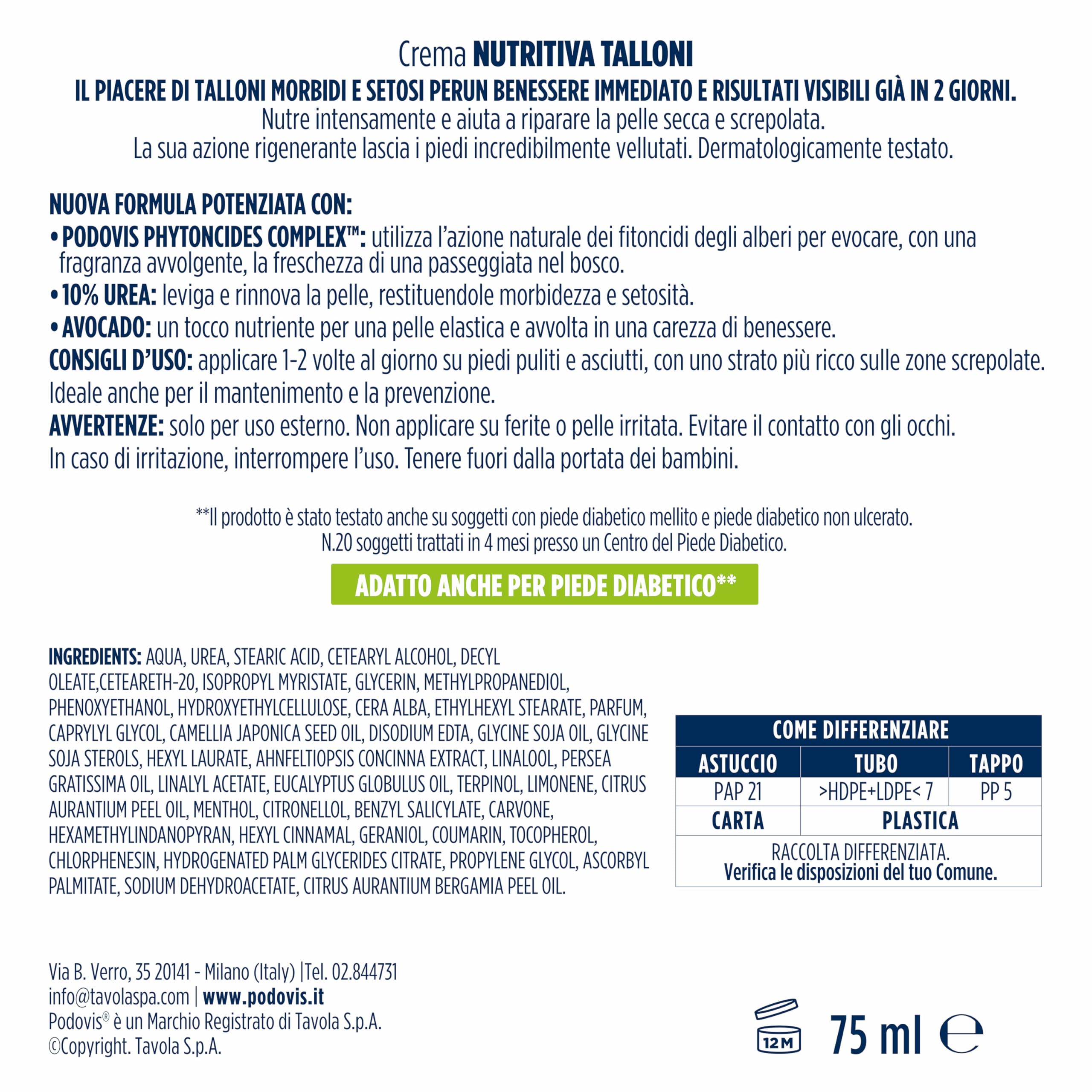 Podovis, Crema Rigenera Talloni Screpolati - Crema per Piedi Secchi e Screpolati, Risultati in 2 Giorni, Formula con Agenti Emollienti e Avocado, Pelle Idratata ed Elastica, 75 ml