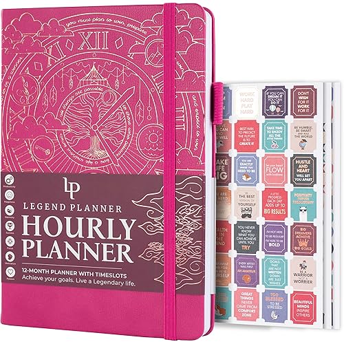 Legend Planner Hourly Schedule – Weekly &amp; Daily Organizer with Time Slots. Appointment Book Journal for Work, Undated, A5 (Hot Pink)