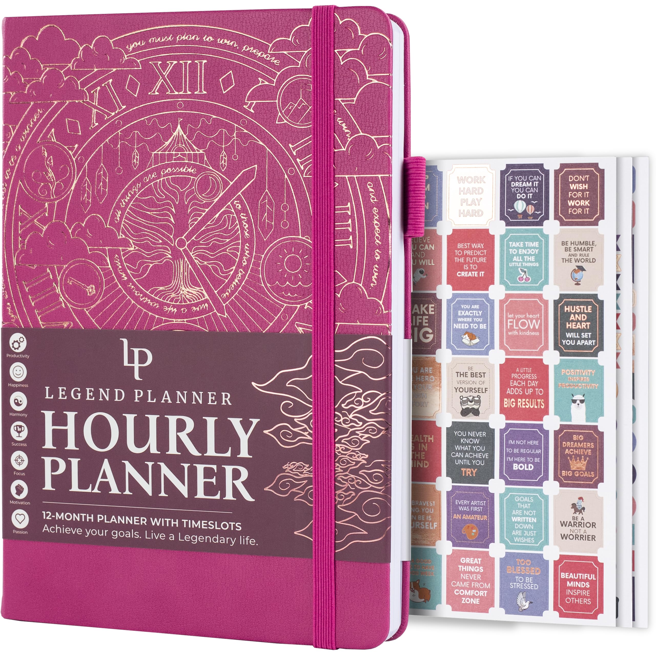Legend Planner Hourly Schedule Edition – Deluxe Weekly & Daily Organizer with Time Slots. Time Management Appointment Book Journal for Work & Personal Life, Undated, A5 size Hardcover – Hot Pink, Gold