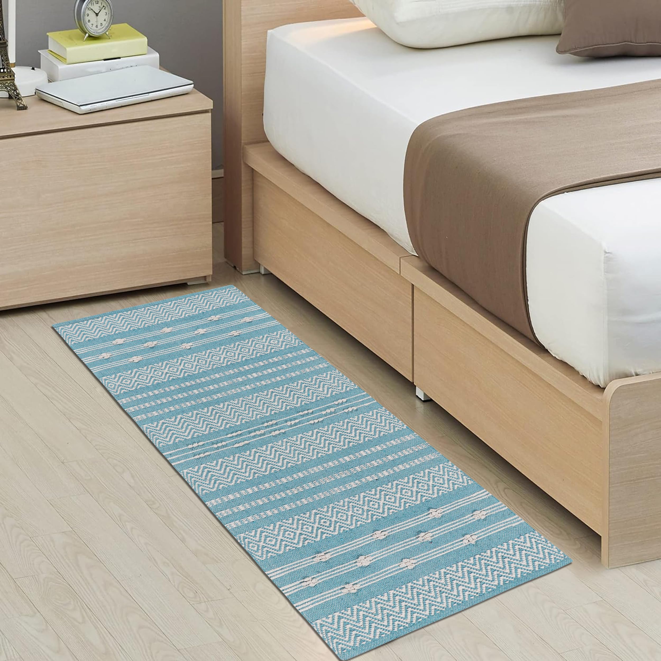 Handwoven Cotton Bed Runner Rug - Boho Style -25 Handwoven Cotton Bed Runner Rug - Boho Style -25
