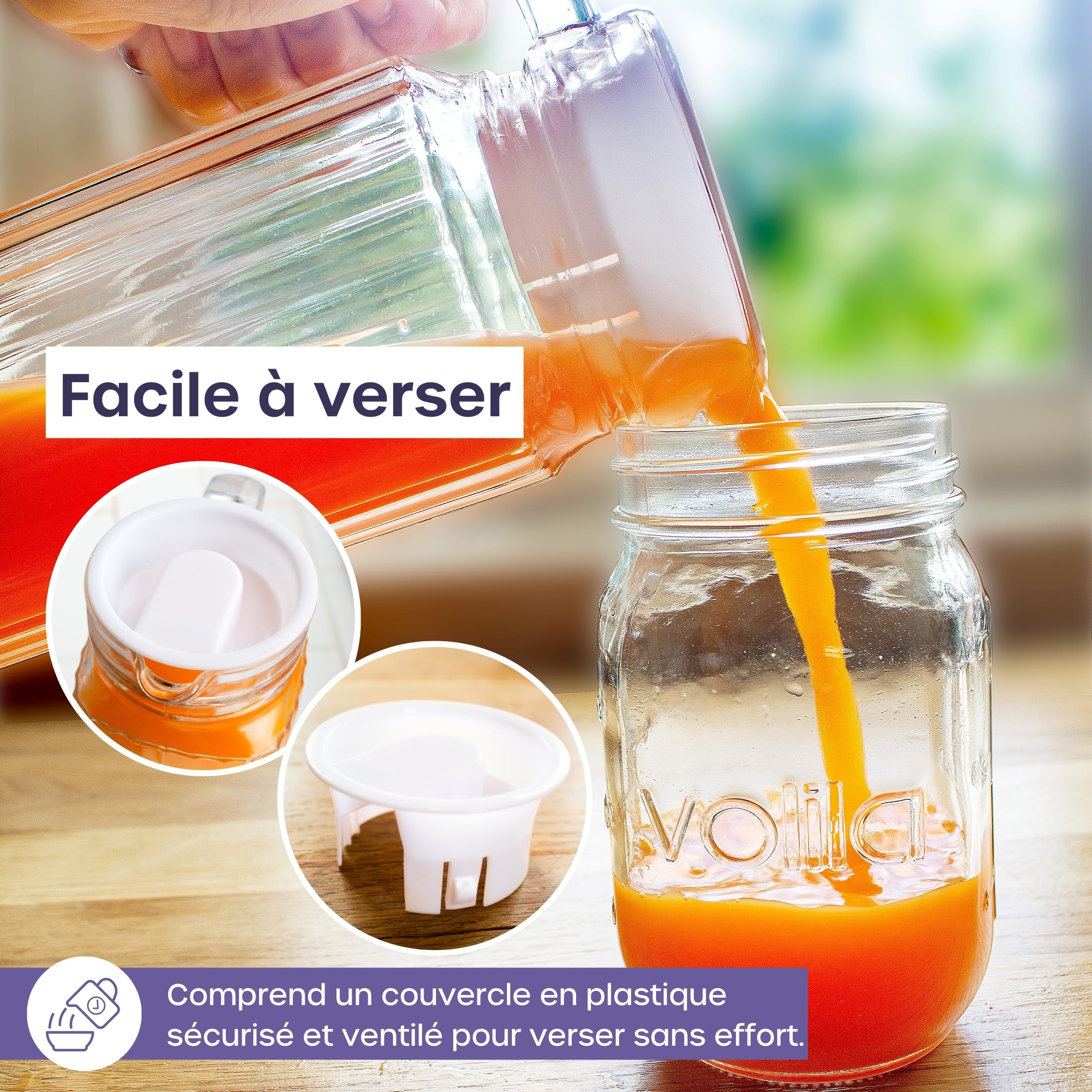Jarra Cristal Nevera 1L de Vidrio con Tapa (Pack de 2) - Jarra Transparente con Diseño Acanalado y Asa para Estante del Frigorífico y Uso Diario con Boquilla con Ventilación (Paquete de 2)