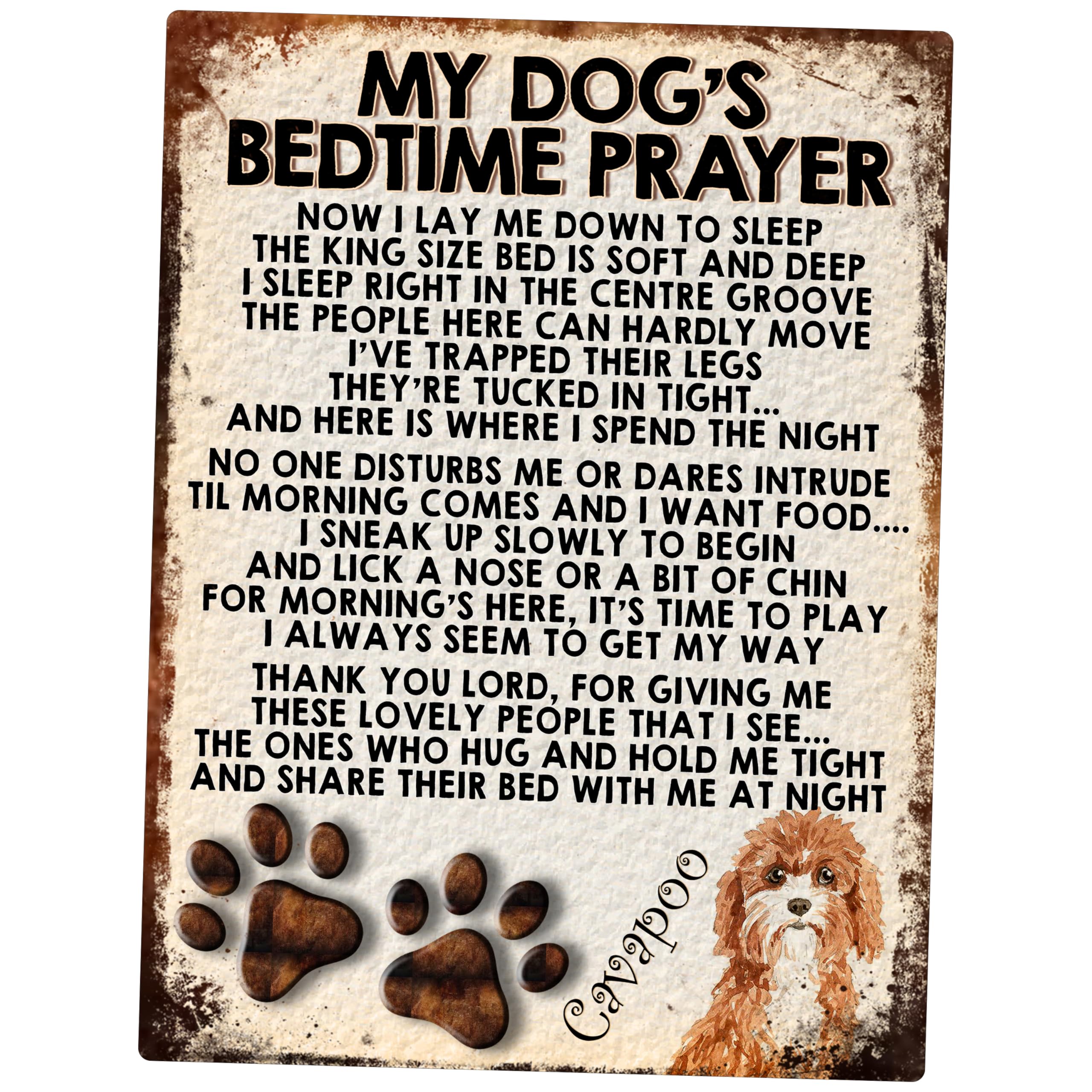 Shawprint Limited Cavapoo My Dog's Bedtime Prayer Retro Style Metal Tin Sign/Plaque (Cavapoo)