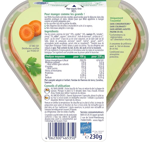 HiPP - Les Petits Gourmets - Fondue de PdT Carottes Saumon - Assiette - 230g - 2