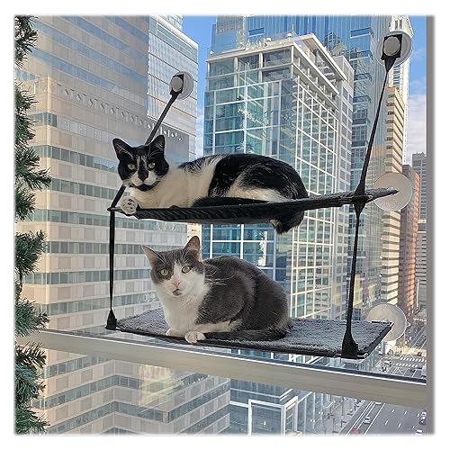 K&H Pet Products EZ Mount Double Stack Cat Window Perch for Large Cats, Sturdy Window Hammock Bed, Steel Frame, Sturdy Suction Cups, 2 Washable Shelf Covers, Foldable - Fits 27"W X 31"H Glass Spaces - 12 X 23 Inches - Double Stack