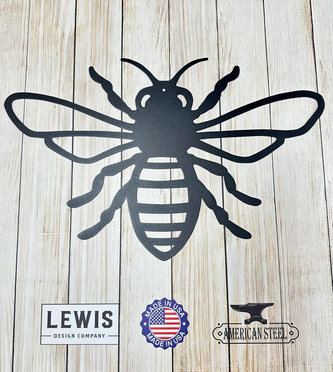 Honey Bee Metal Garden Sign (23" W x 14.5" H, Black)