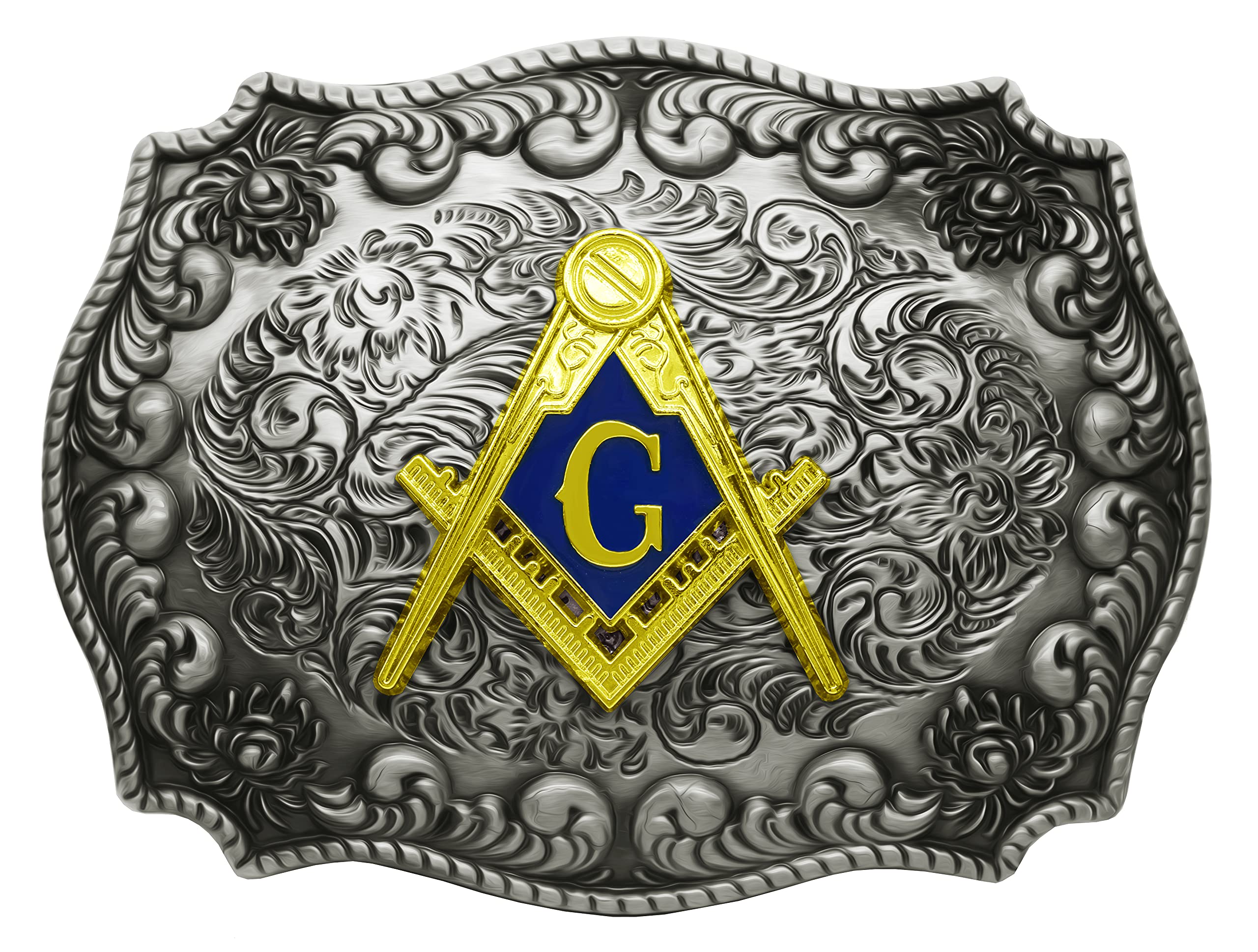 Morase Masonic Monogram Symbol Design Cowboy Belt Buckles, Masonic Monogram Parterre, Middle