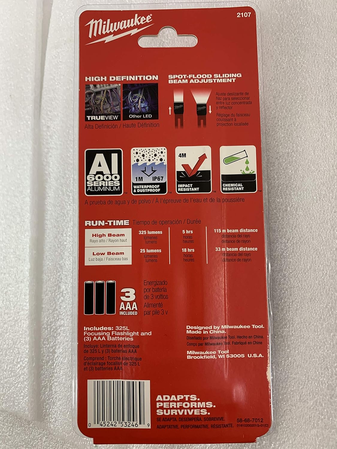 Milwaukee 325L Focusing Flashlight 325 Lumens - - 