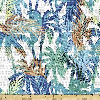 Ambesonne Palm Leaf Fabric by The Yard, Tropical Summer Print with Palm Abstract Nature Pattern Fantasy Dream, Decorative Fabric for Upholstery and Home Accents, 10 Yards, Mint Green